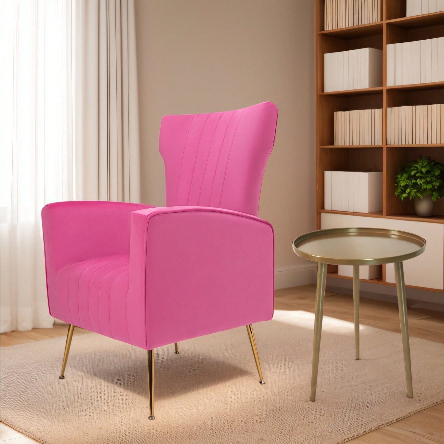 Elegant Velvet Wingback Accent Chair With Gold Legs - Upholstered Arm Chair For Living Room And Bedroom Decor