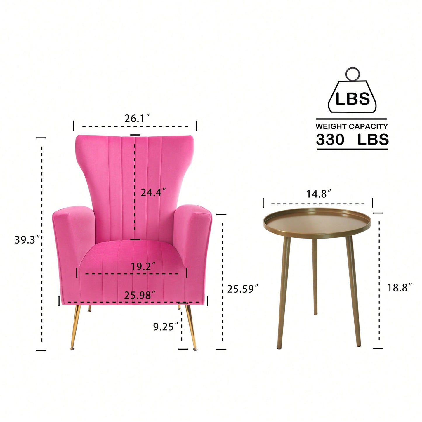 Elegant Velvet Wingback Accent Chair With Gold Legs - Upholstered Arm Chair For Living Room And Bedroom Decor