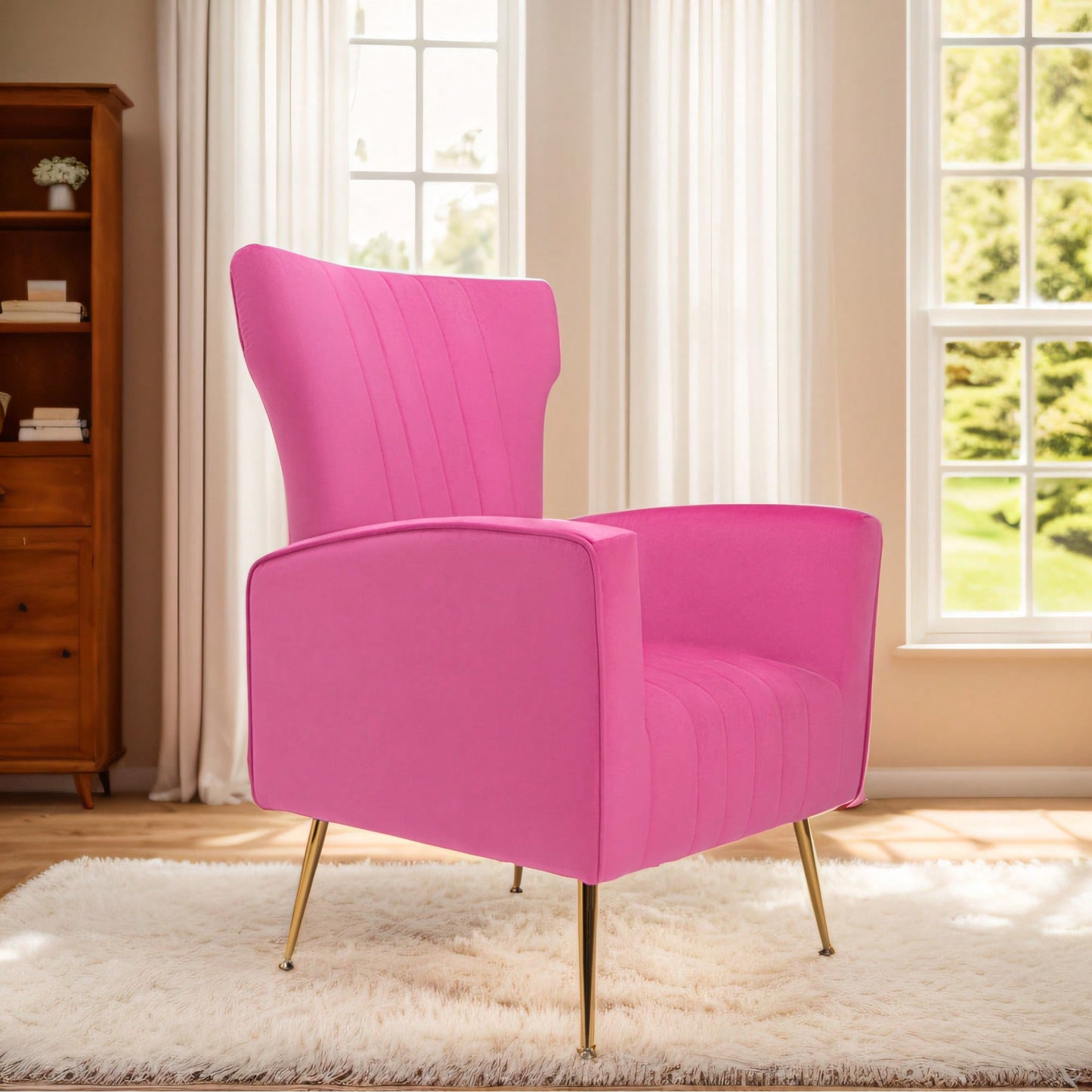 Elegant Velvet Wingback Accent Chair With Gold Legs - Upholstered Arm Chair For Living Room And Bedroom Decor