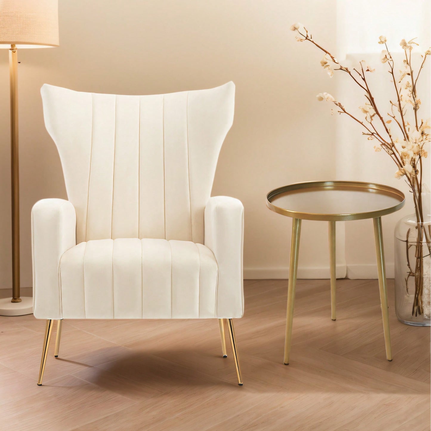 Elegant Velvet Wingback Accent Chair With Gold Legs - Upholstered Arm Chair For Living Room And Bedroom Decor