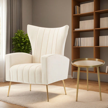Elegant Velvet Wingback Accent Chair With Gold Legs - Upholstered Arm Chair For Living Room And Bedroom Decor