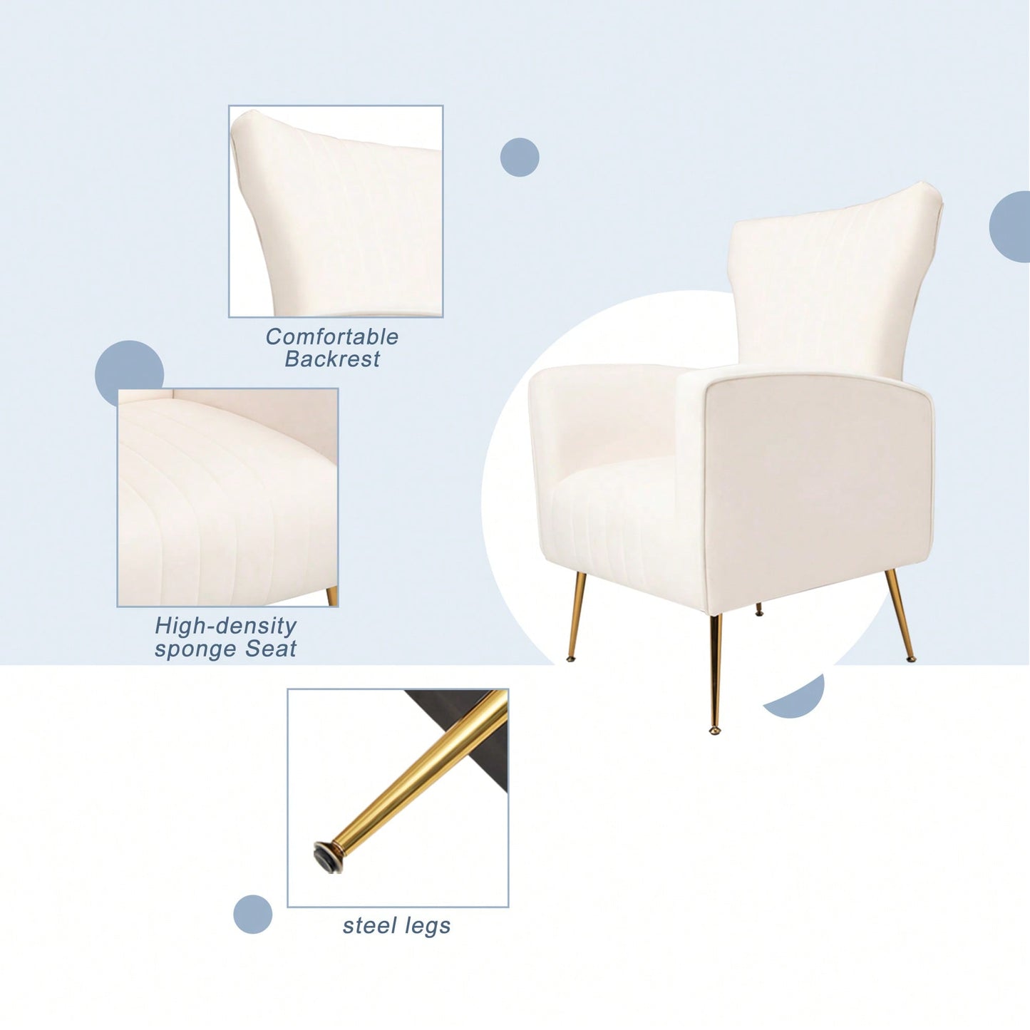 Elegant Velvet Wingback Accent Chair With Gold Legs - Upholstered Arm Chair For Living Room And Bedroom Decor