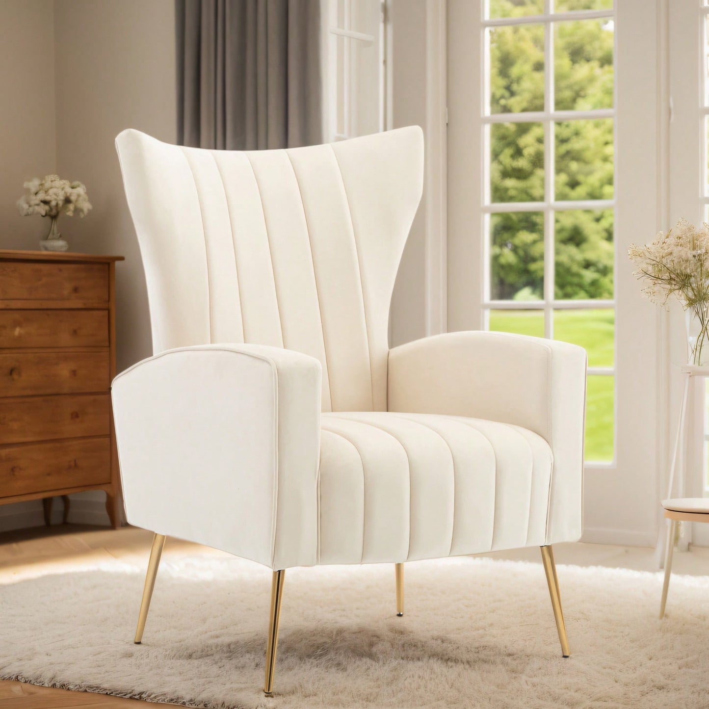 Elegant Velvet Wingback Accent Chair With Gold Legs - Upholstered Arm Chair For Living Room And Bedroom Decor