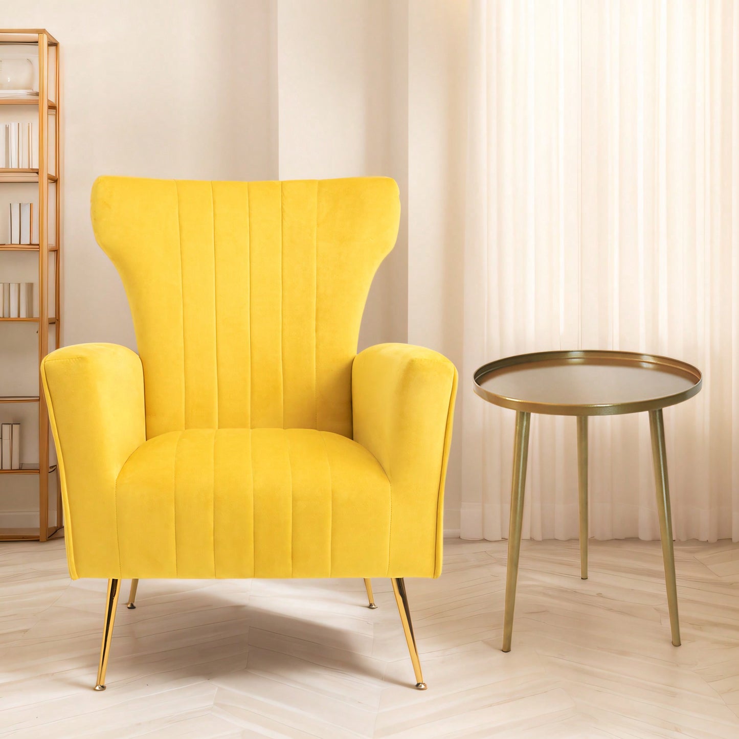 Elegant Velvet Wingback Accent Chair With Gold Legs - Upholstered Arm Chair For Living Room And Bedroom Decor