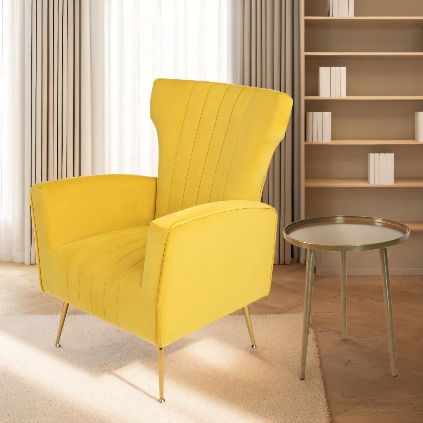 Elegant Velvet Wingback Accent Chair With Gold Legs - Upholstered Arm Chair For Living Room And Bedroom Decor