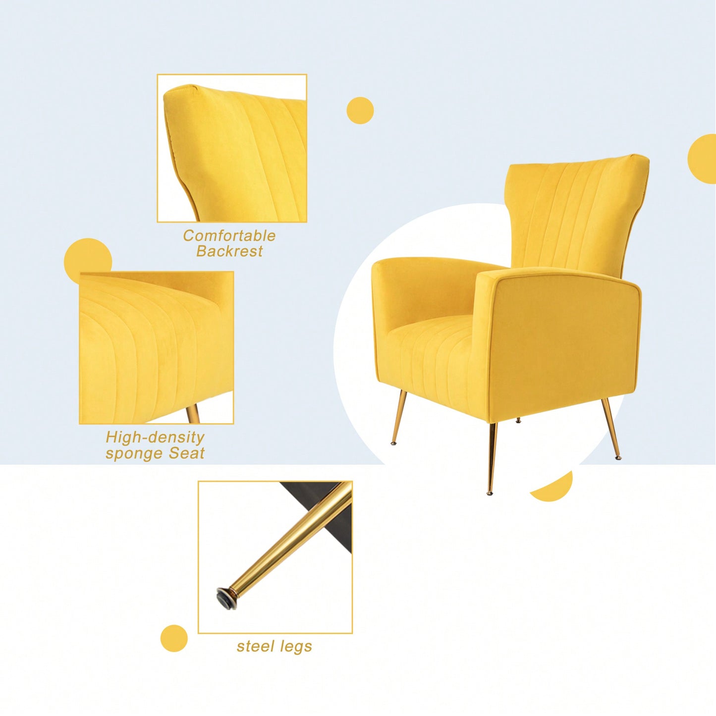 Elegant Velvet Wingback Accent Chair With Gold Legs - Upholstered Arm Chair For Living Room And Bedroom Decor