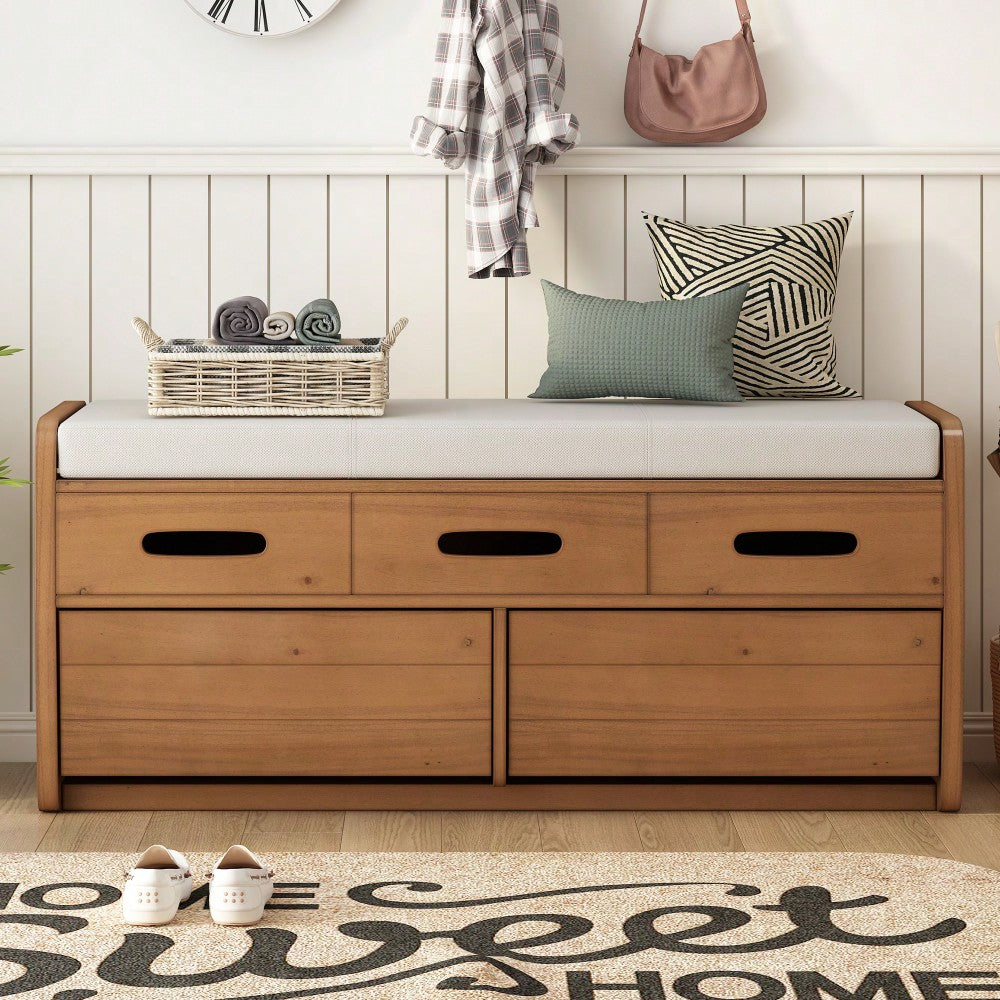 Rustic Storage Bench With Hidden Drawers For Shoes And Accessories, Stylish Entryway Furniture, Functional Living Room Bench - Navy Finish