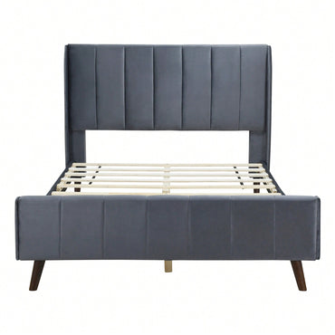 Elegant Full-Size Velvet Upholstered Platform Bed In Gray - Stylish Comfort For Any Bedroom