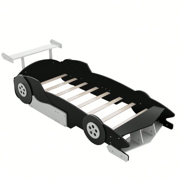 Racing-Inspired Twin Size Platform Bed With Wheels - Sleek Black Design
