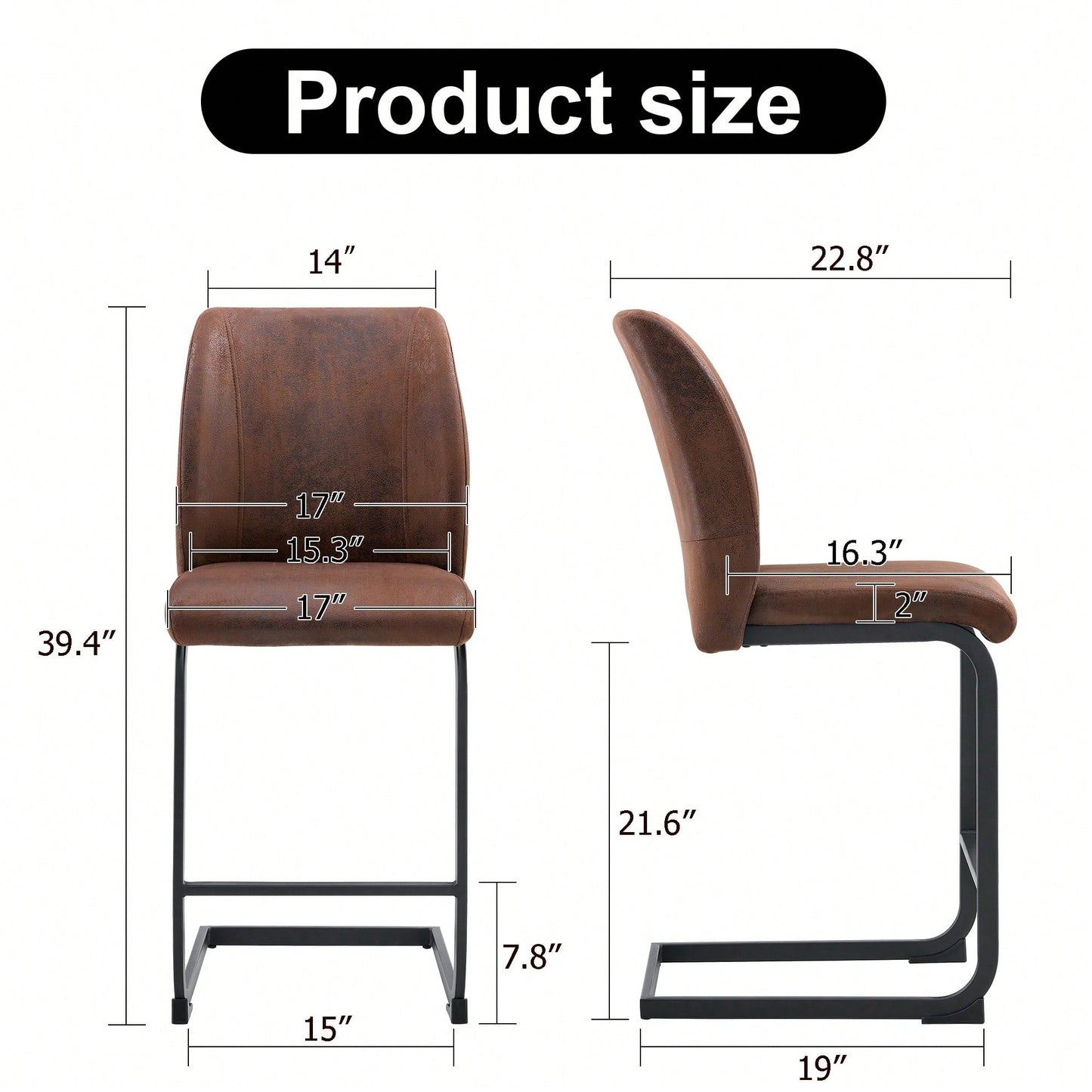 Set Of 2 Stylish Brown Chairs With Suede Cushions And Sleek Black Metal Legs – Perfect For Dining Room, Kitchen, Terrace, Or Guest Office