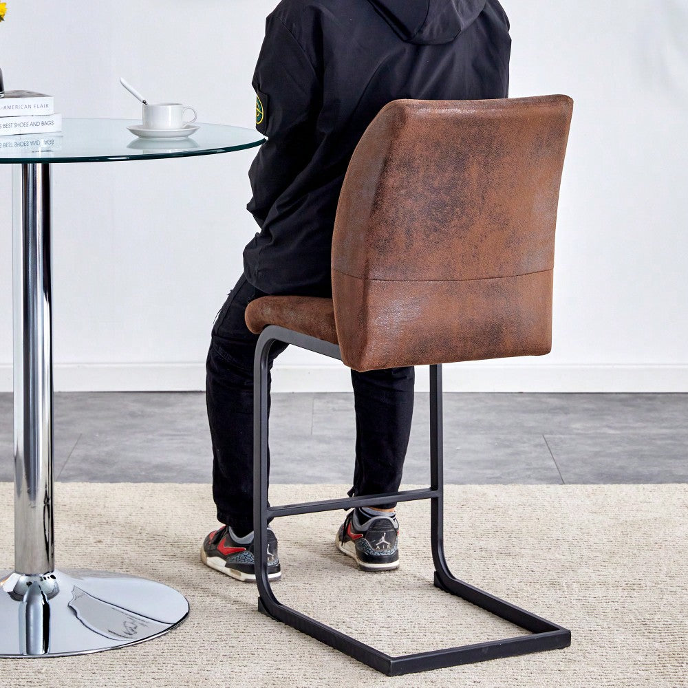 Set Of 2 Stylish Brown Chairs With Suede Cushions And Sleek Black Metal Legs – Perfect For Dining Room, Kitchen, Terrace, Or Guest Office