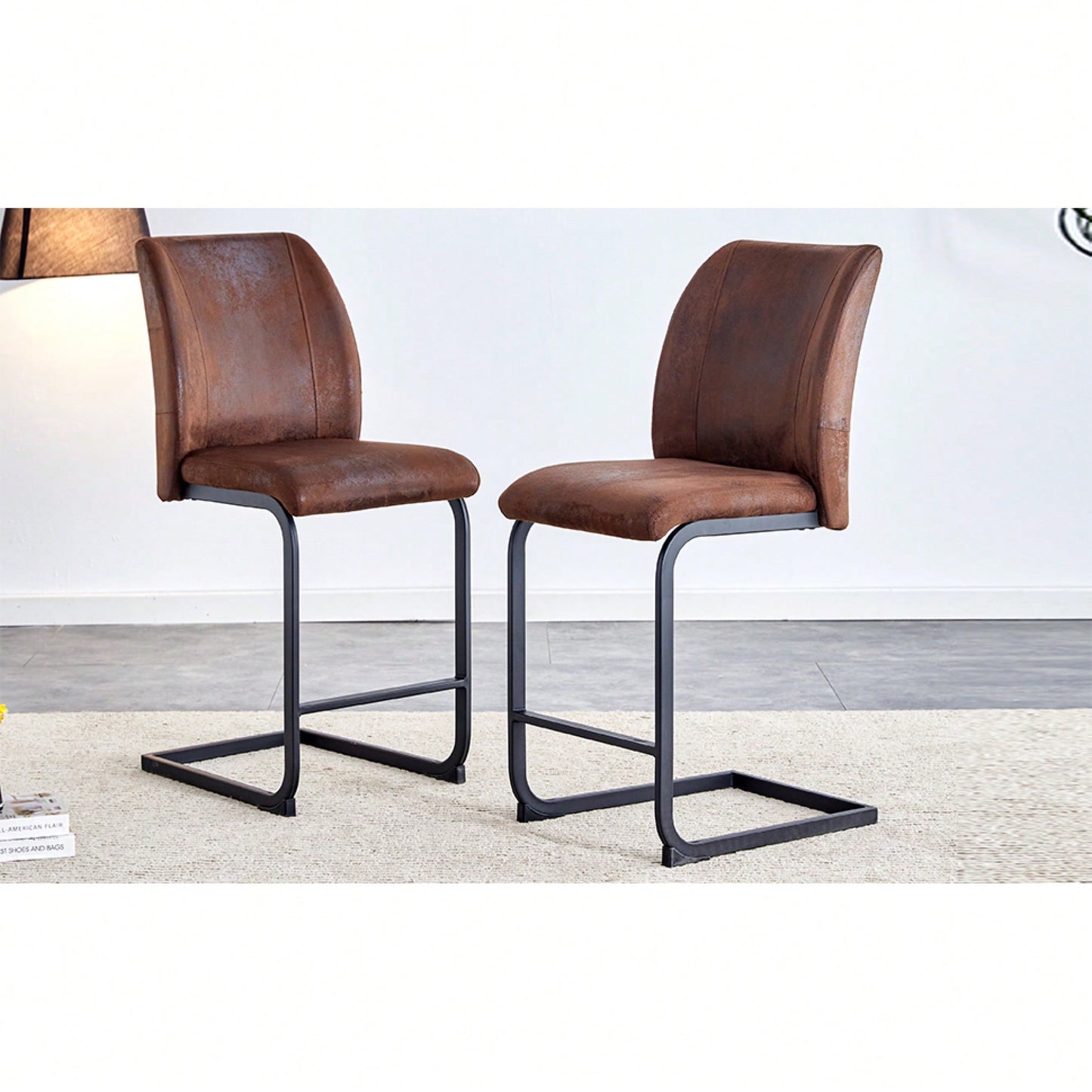 Set Of 2 Stylish Brown Chairs With Suede Cushions And Sleek Black Metal Legs – Perfect For Dining Room, Kitchen, Terrace, Or Guest Office