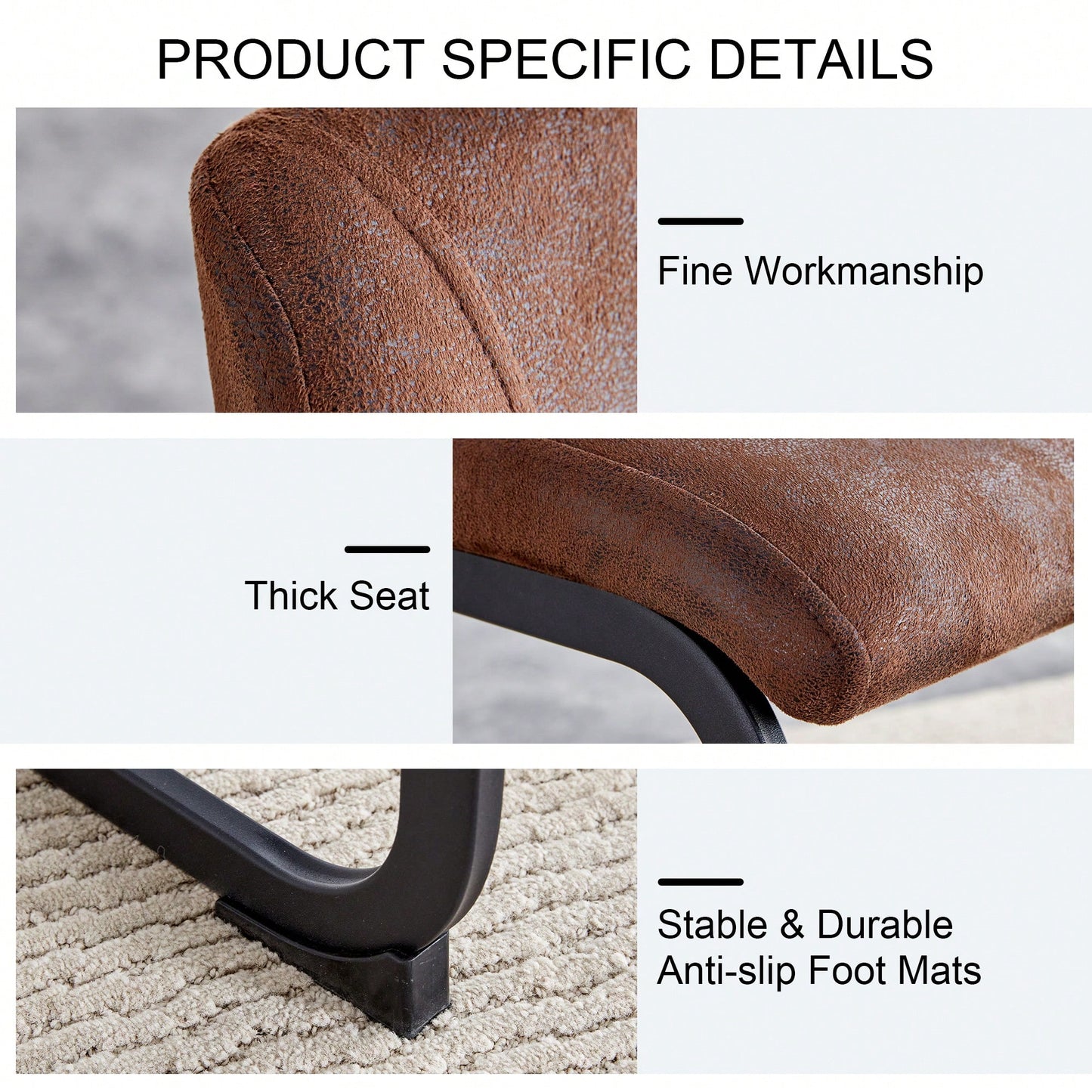 Set Of 2 Stylish Brown Chairs With Suede Cushions And Sleek Black Metal Legs – Perfect For Dining Room, Kitchen, Terrace, Or Guest Office