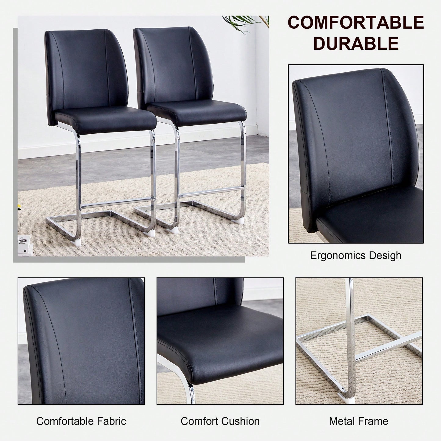 Stylish Set Of 2 Small Chairs With Silver-Plated Metal Legs For Dining Room, Kitchen, Terrace, And Office Use