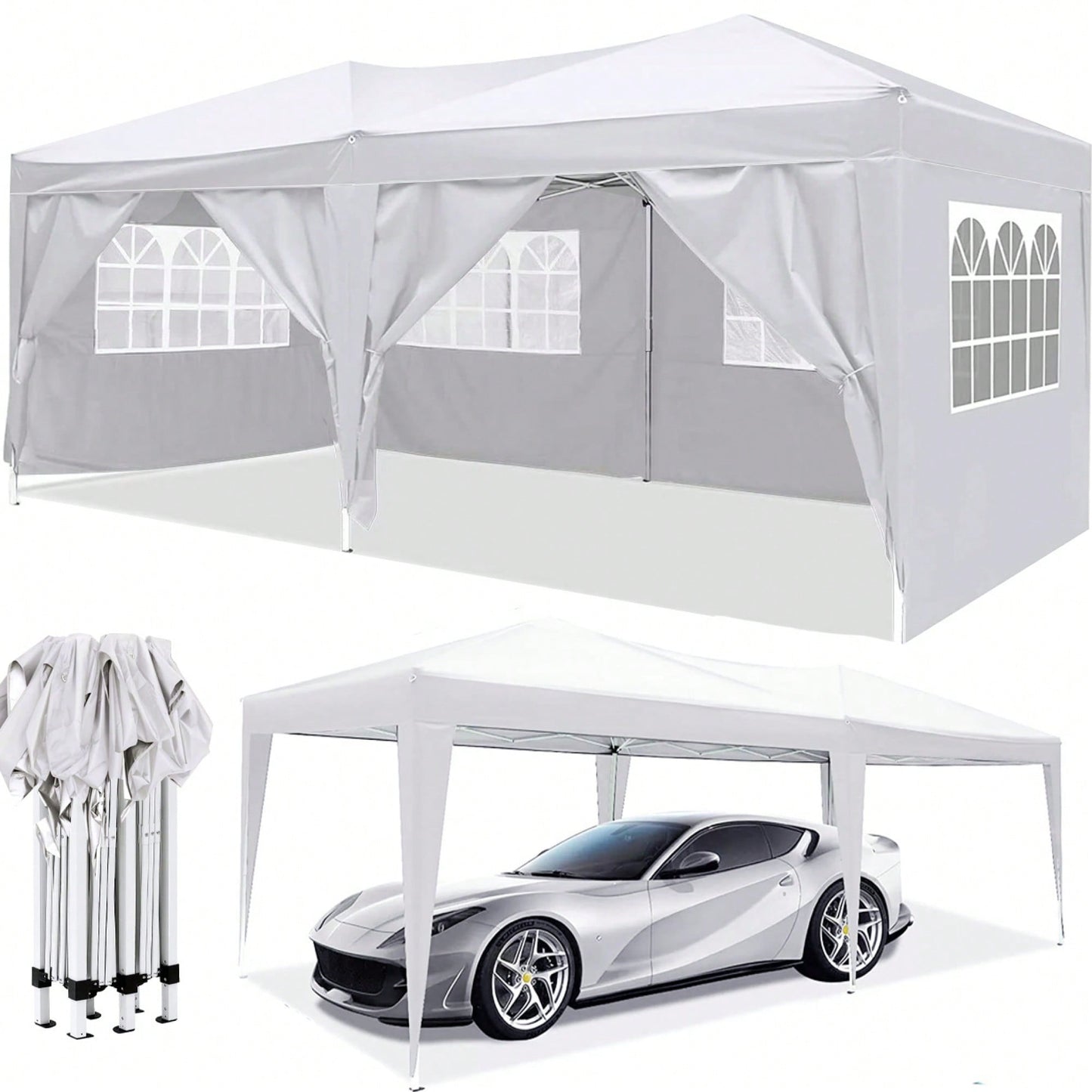 10x20 Portable Outdoor Pop-Up Canopy Tent With Removable Sidewalls, Carry Bag & Weight Bags For Party And Event