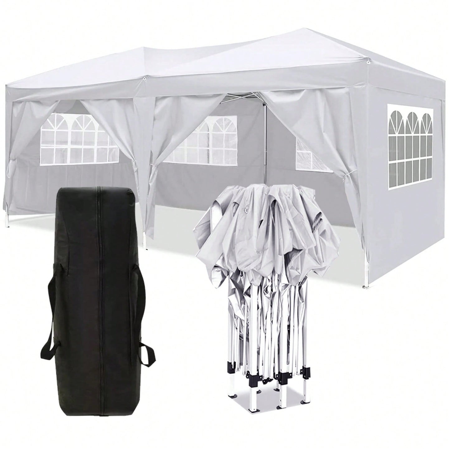 10x20 Portable Outdoor Pop-Up Canopy Tent With Removable Sidewalls, Carry Bag & Weight Bags For Party And Event