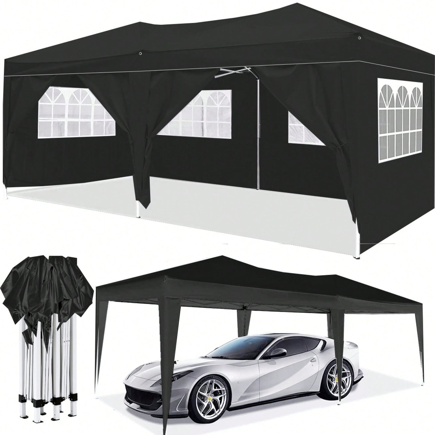 10x20 Portable Outdoor Pop-Up Canopy Tent With Removable Sidewalls, Carry Bag & Weight Bags For Party And Event