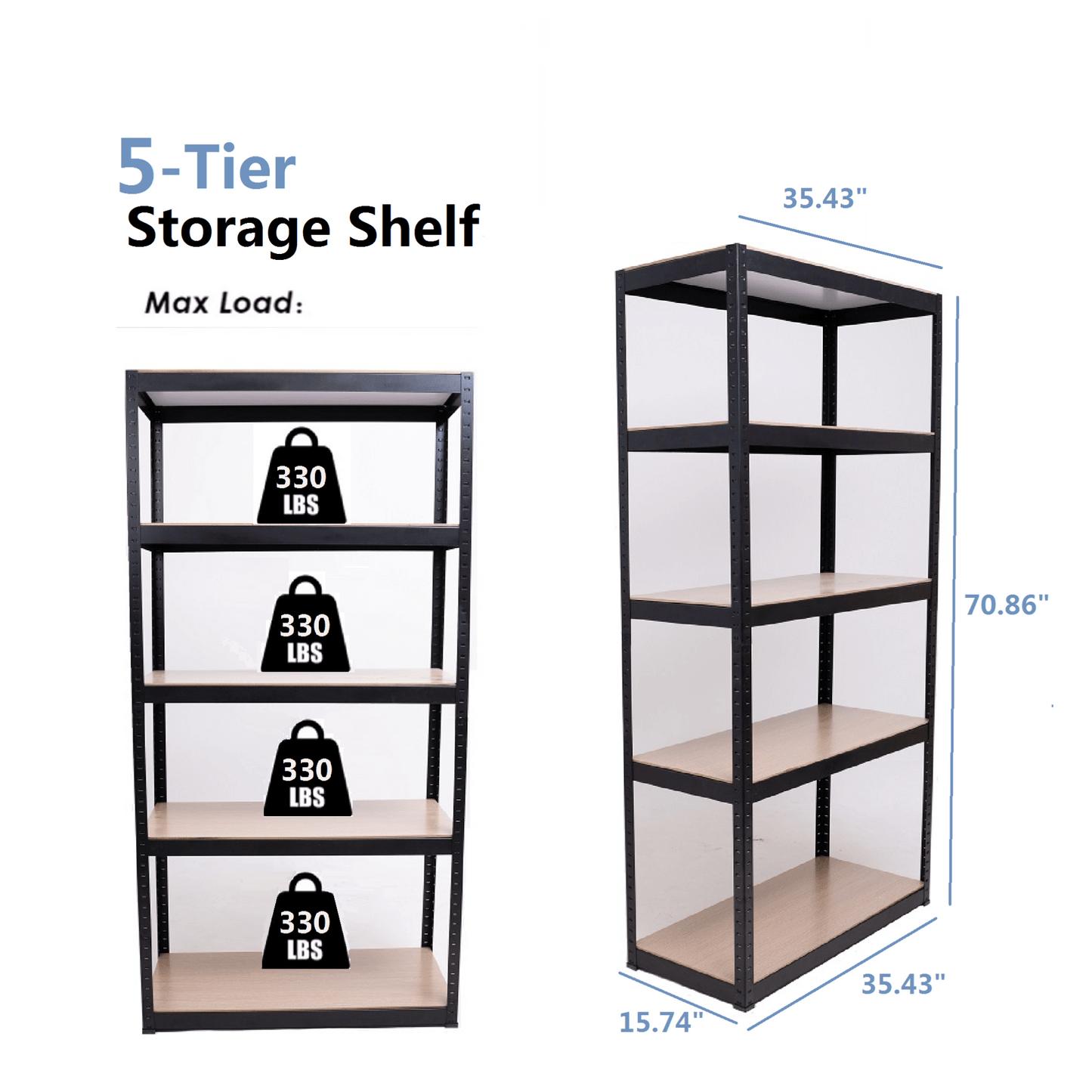 Heavy Duty 5-Tier Adjustable Storage Shelves - Metal Utility Rack For Garage, Pantry, Closet, And Kitchen, 23.6" X 15.7" X 47.2", Black