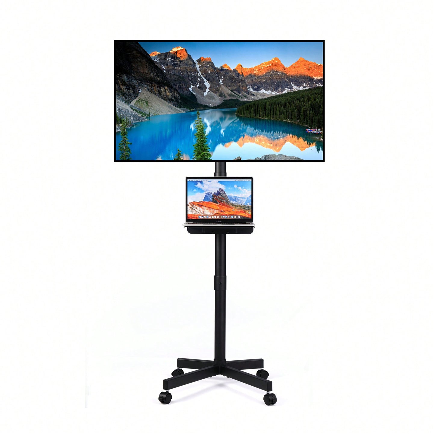 Height Adjustable Rolling TV Stand with Media Shelf for 23-60 Inch TVs Supports 55lbs Max VESA 400x400mm