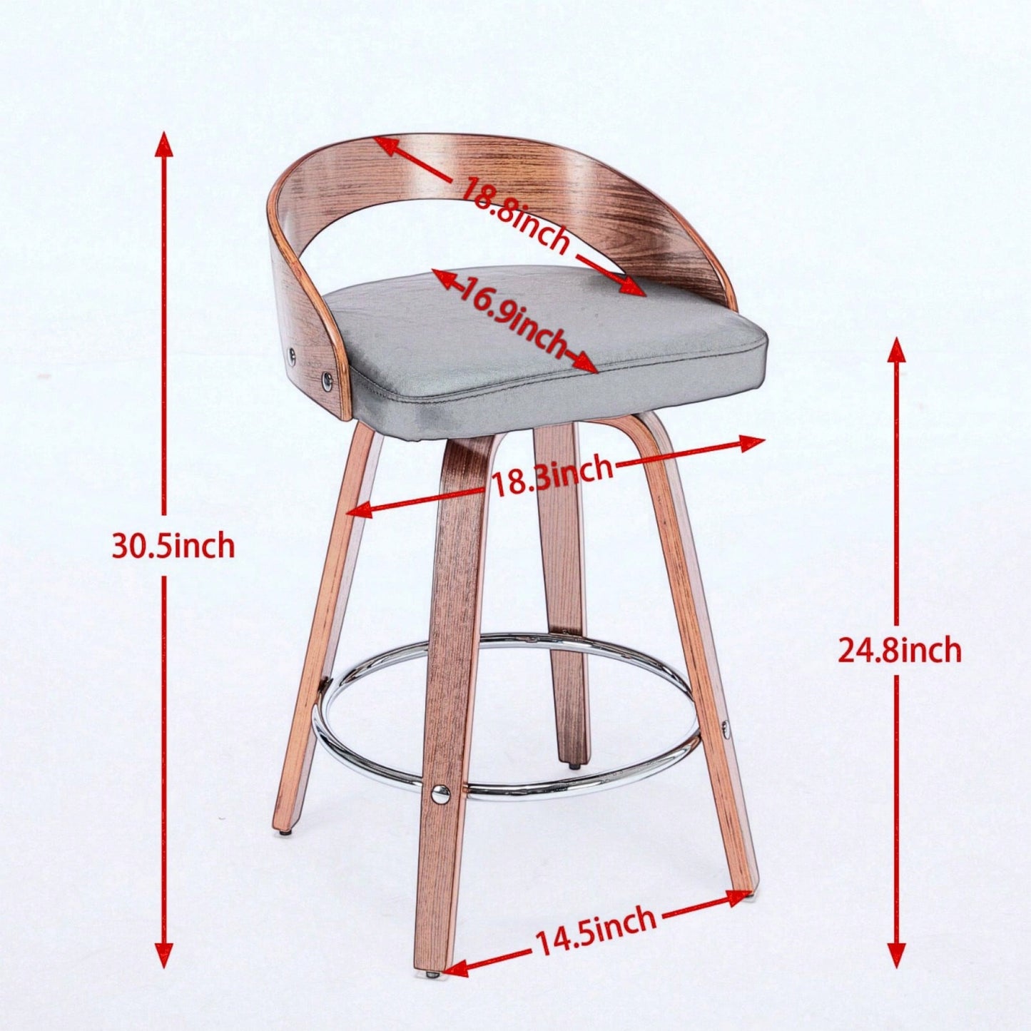 Set Of 2 Swivel Bar Stools With Low Back - Comfortable Wood Bar Chairs With Soft Cushion Seat - 25-Inch Height For Kitchen Or Home Bar