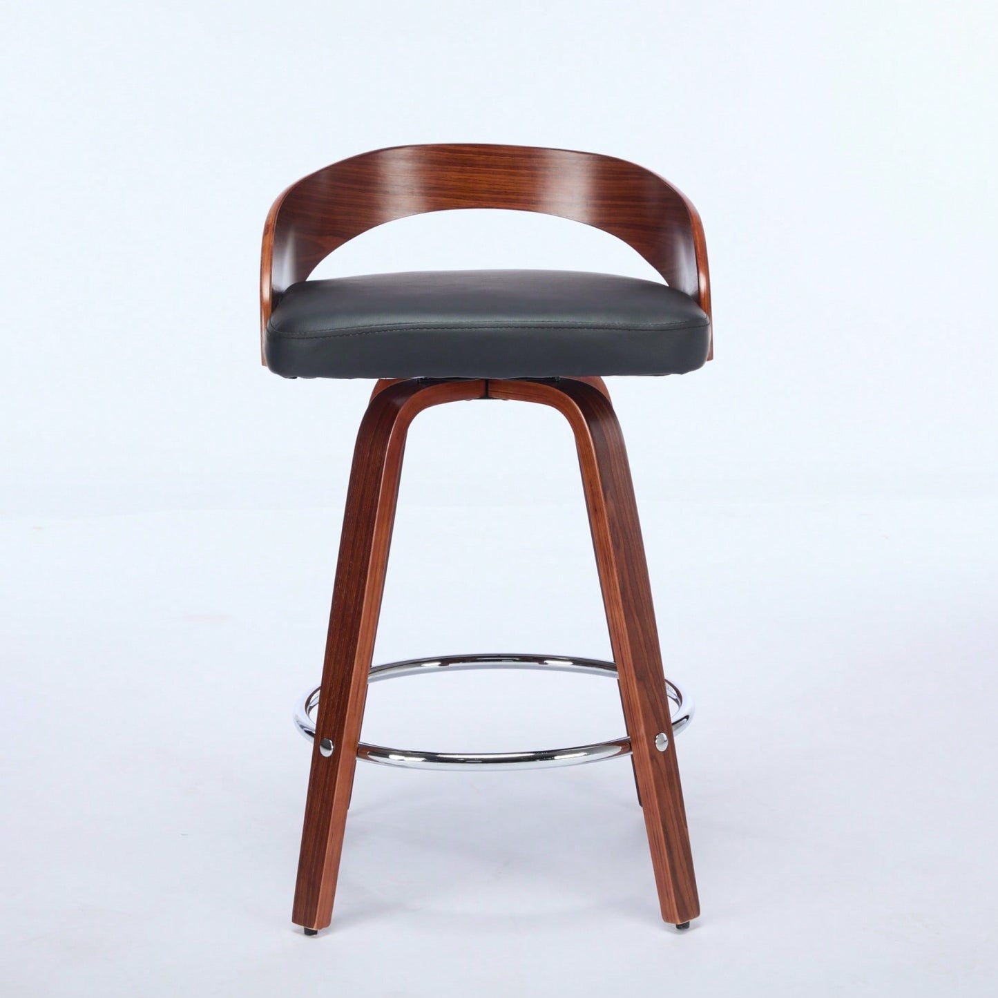 Set Of 2 Swivel Bar Stools With Low Back - Comfortable Wood Bar Chairs With Soft Cushion Seat - 25-Inch Height For Kitchen Or Home Bar
