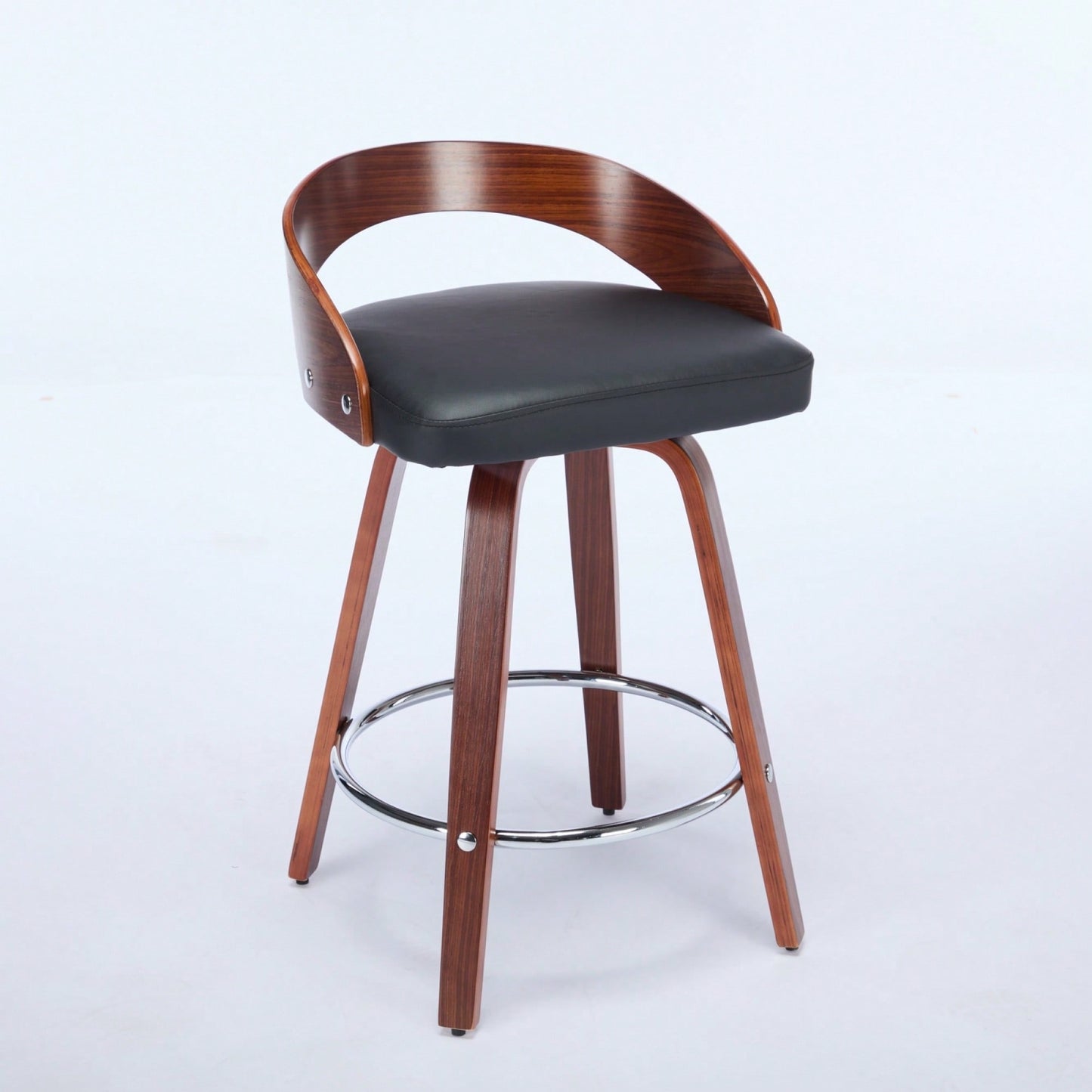 Set Of 2 Swivel Bar Stools With Low Back - Comfortable Wood Bar Chairs With Soft Cushion Seat - 25-Inch Height For Kitchen Or Home Bar