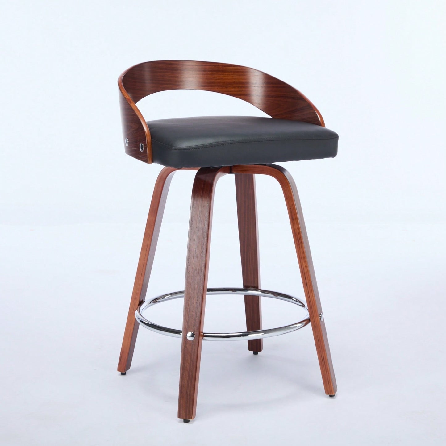 Set Of 2 Swivel Bar Stools With Low Back - Comfortable Wood Bar Chairs With Soft Cushion Seat - 25-Inch Height For Kitchen Or Home Bar