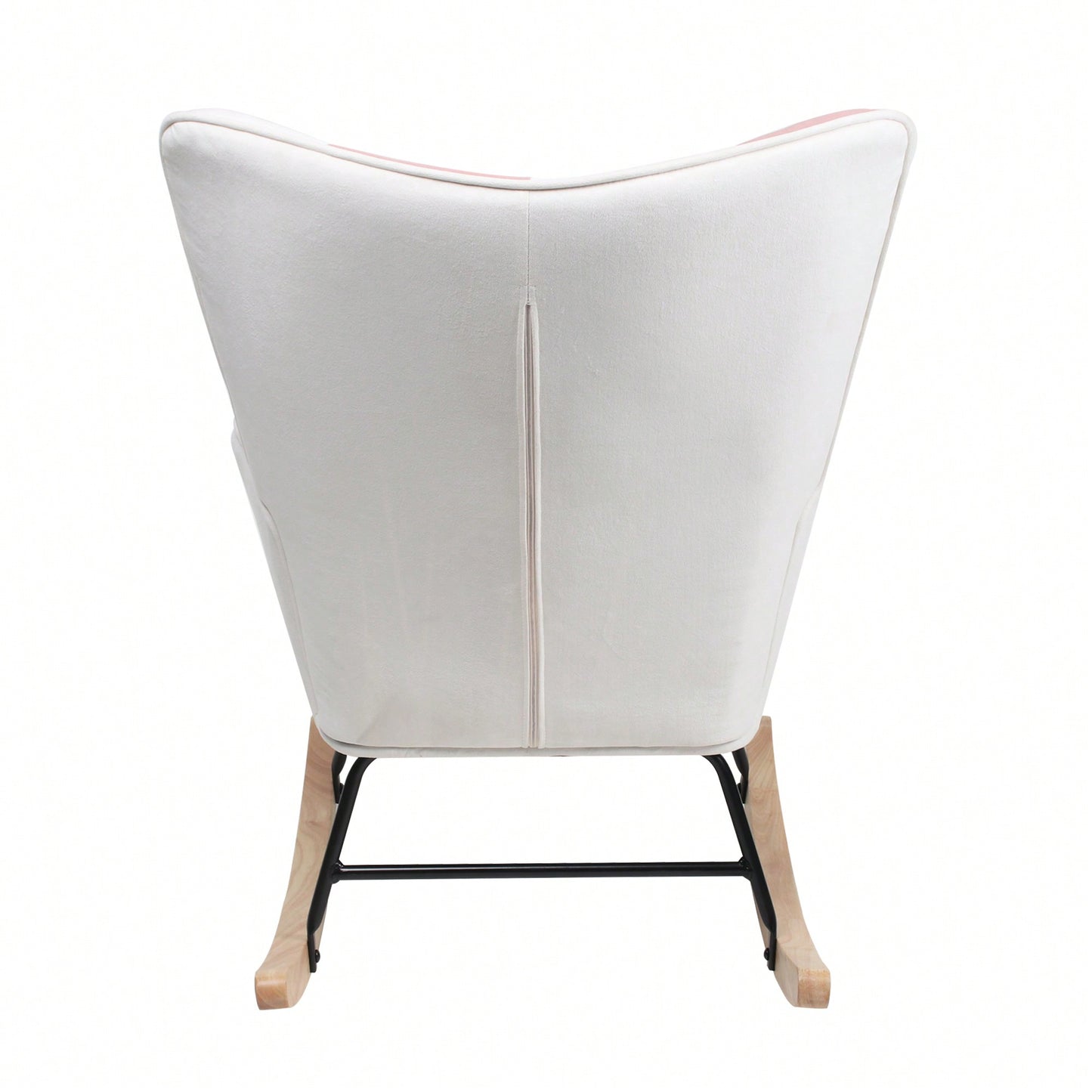 Stylish Mid Century Fabric Rocking Chair With Ottoman, Wood Legs, And Patchwork Linen For Living Room Or Bedroom Decor