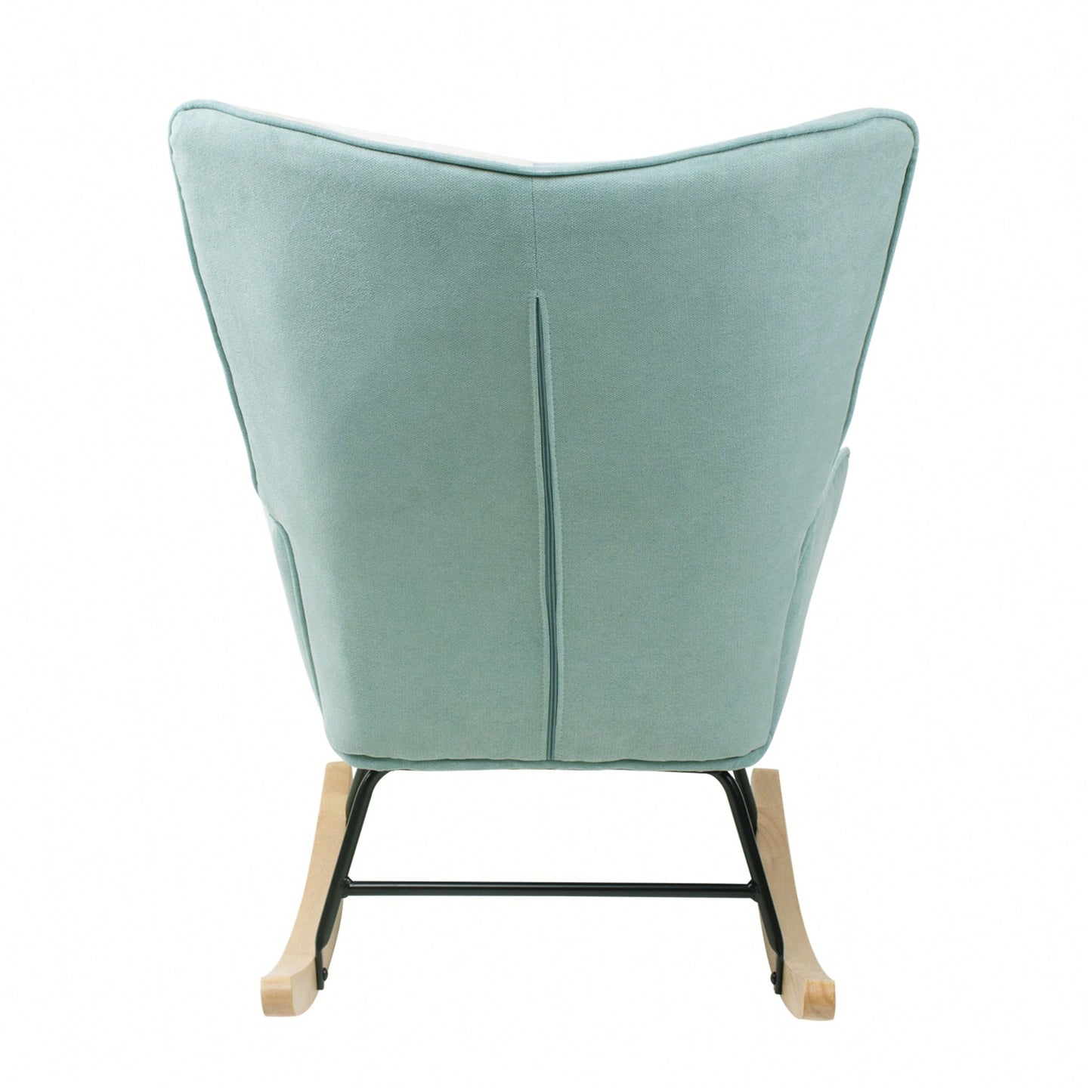 Stylish Mid Century Fabric Rocking Chair With Ottoman, Wood Legs, And Patchwork Linen For Living Room Or Bedroom Decor