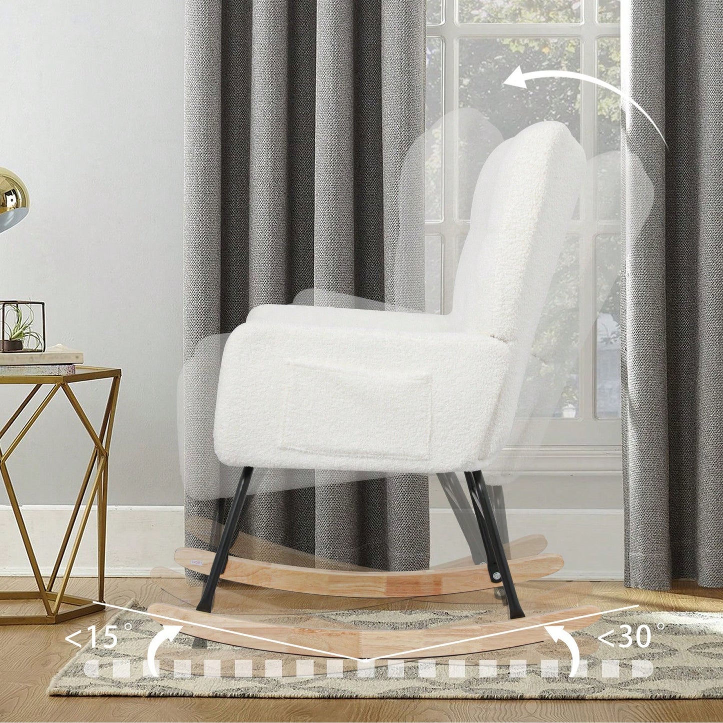 Cozy Upholstered Rocking Chair With High Backrest - Modern Accent Chair For Nursery, Living Room, And Bedroom, Elegant White Fabric