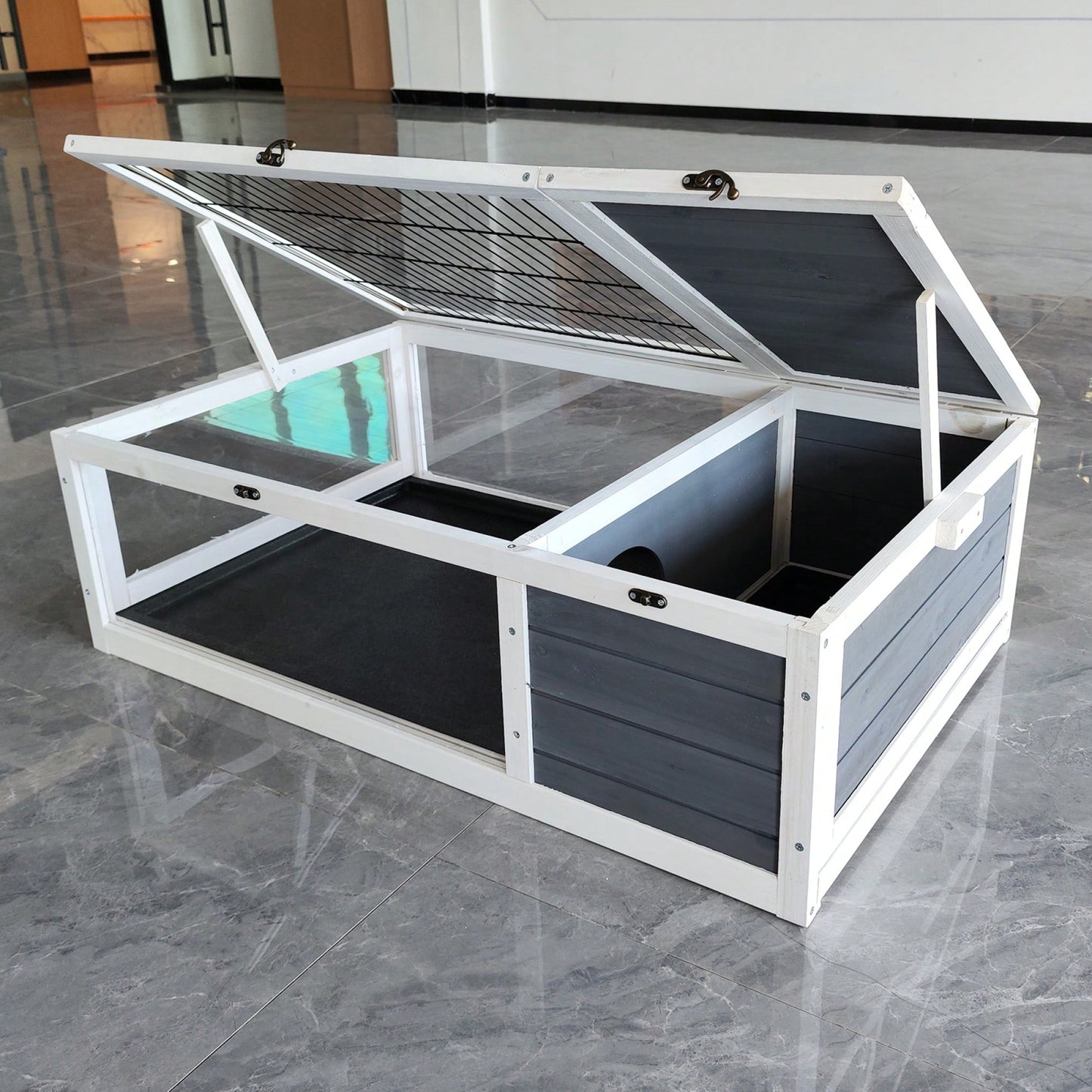 39.5 Inch Indoor Turtle Habitat Wooden Reptile Cage for Lizards Geckos with Waterproof Tray Light Support Acrylic Window