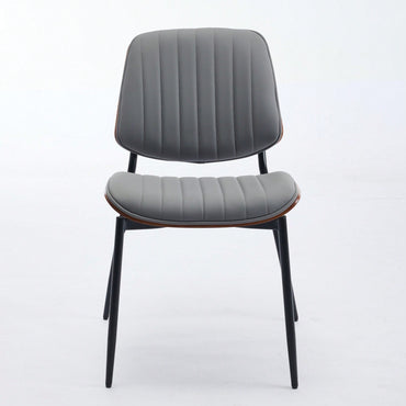 Mid Century Modern Dining Chairs Set of 2 Gray Faux Leather Walnut Bentwood Back Metal Legs Adjustable Feet