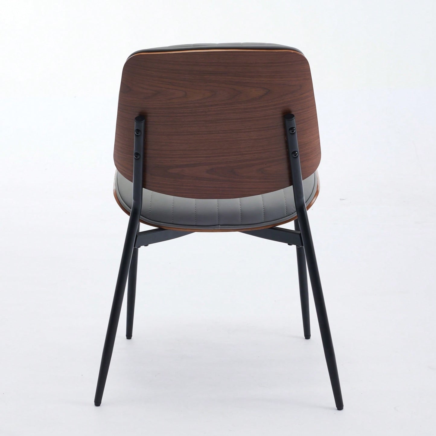 Mid Century Modern Dining Chairs Set of 2 Gray Faux Leather Walnut Bentwood Back Metal Legs Adjustable Feet