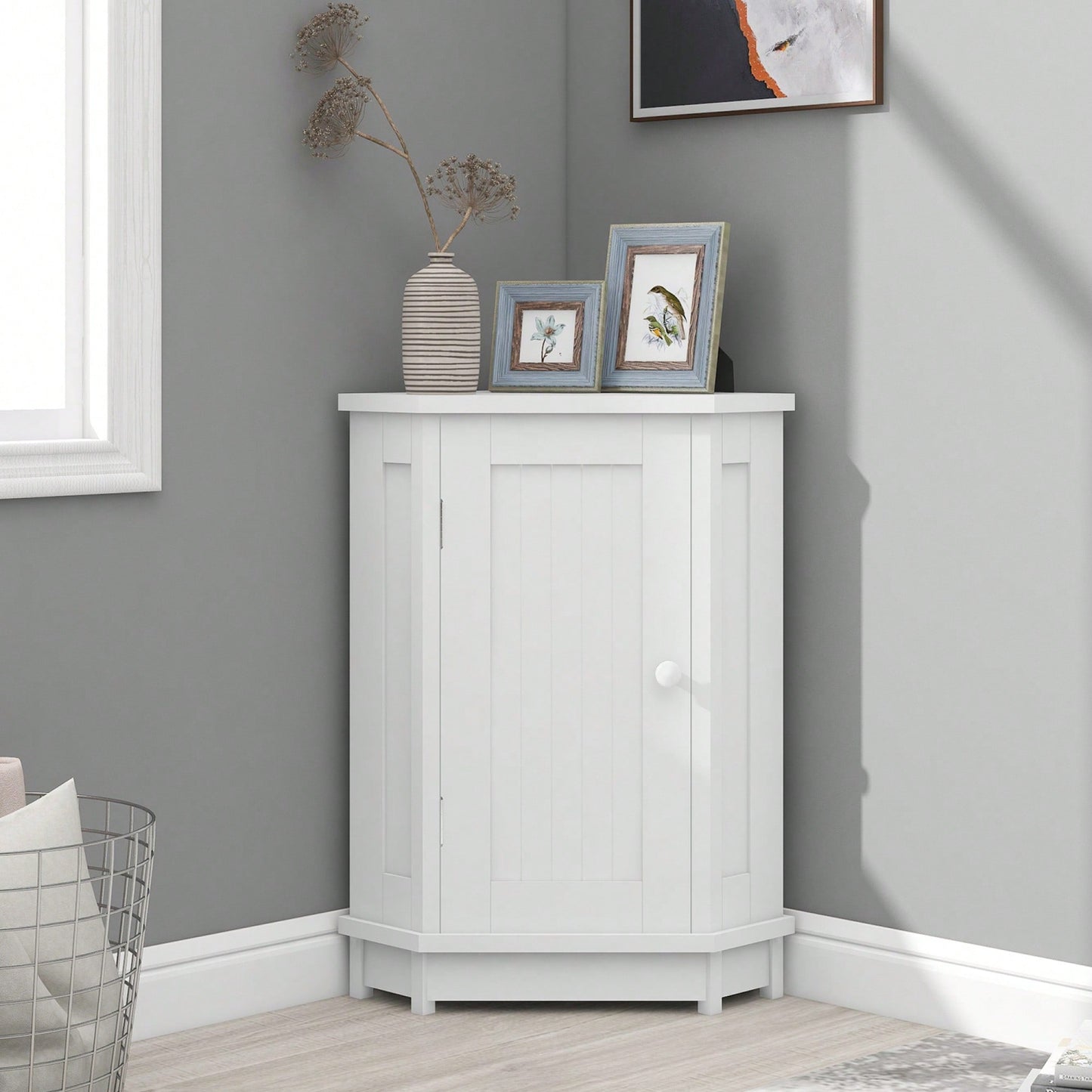 Modern Triangle Corner Bathroom Cabinet With Adjustable Shelf - Black MDF Storage Solution