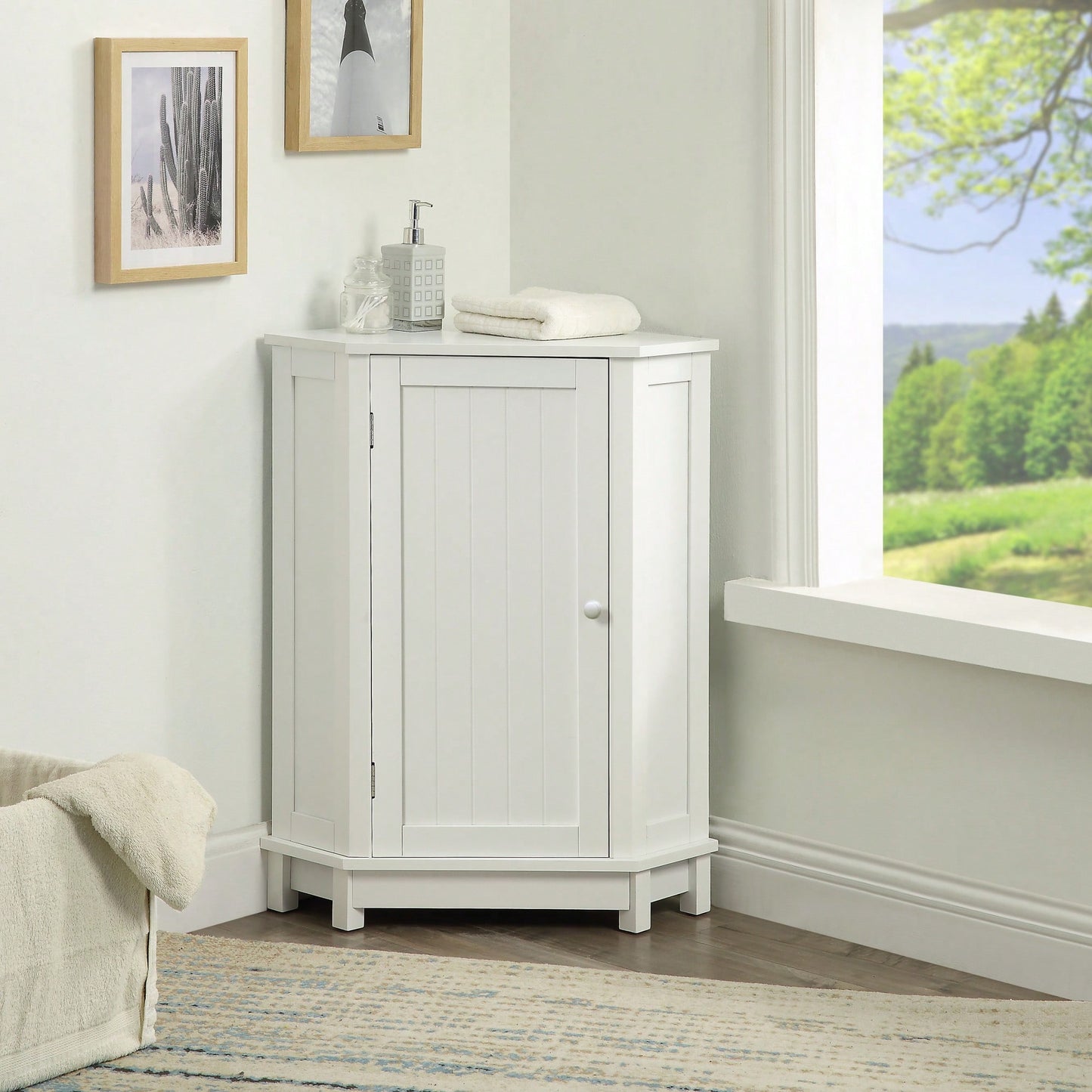 Modern Triangle Corner Bathroom Cabinet With Adjustable Shelf - Black MDF Storage Solution