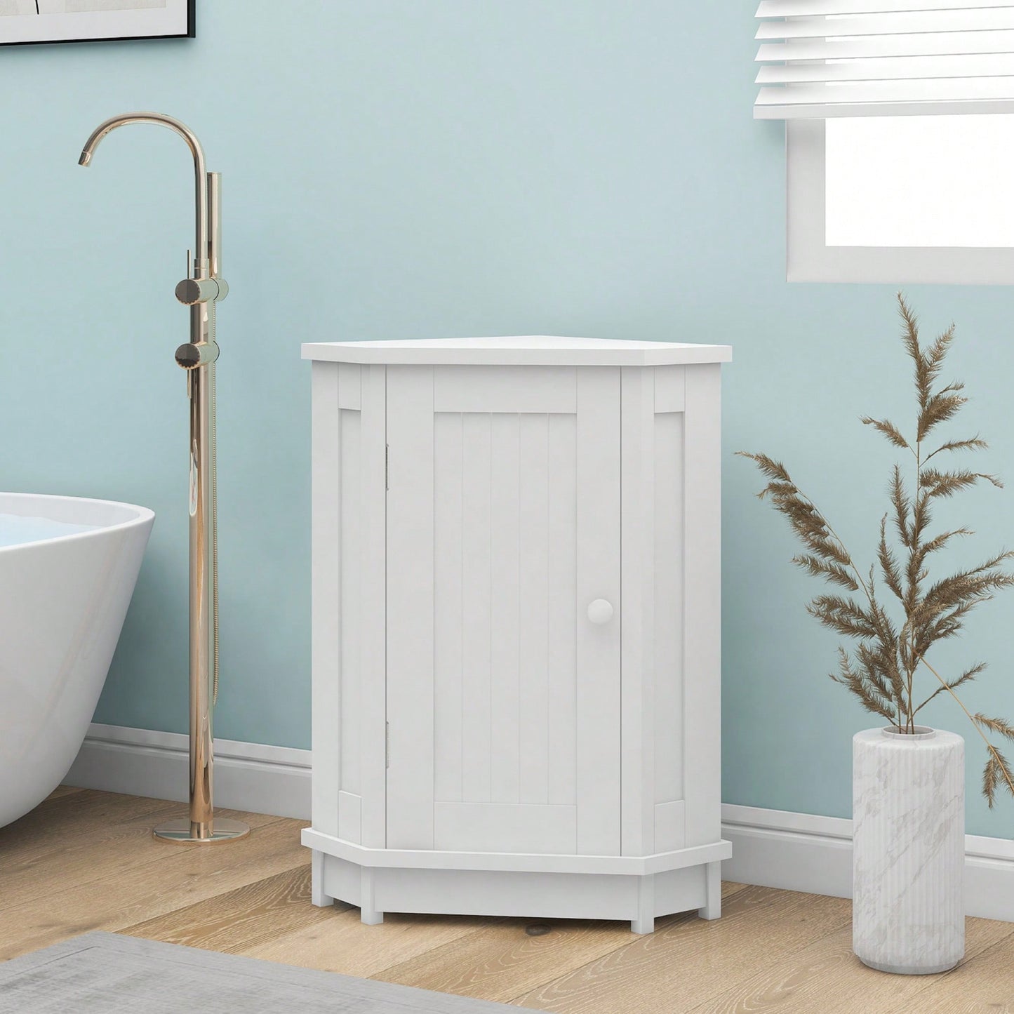Modern Triangle Corner Bathroom Cabinet With Adjustable Shelf - Black MDF Storage Solution