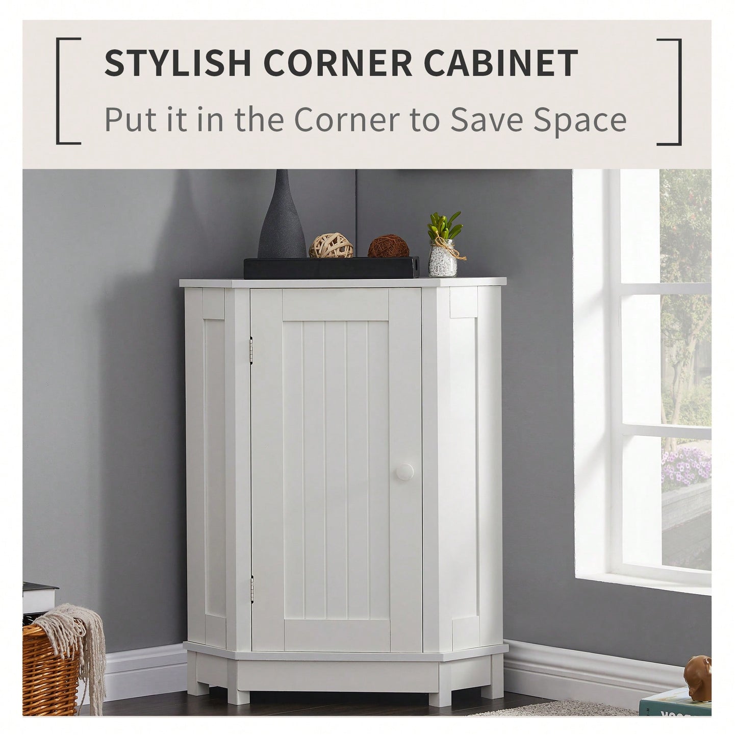 Modern Triangle Corner Bathroom Cabinet With Adjustable Shelf - Black MDF Storage Solution