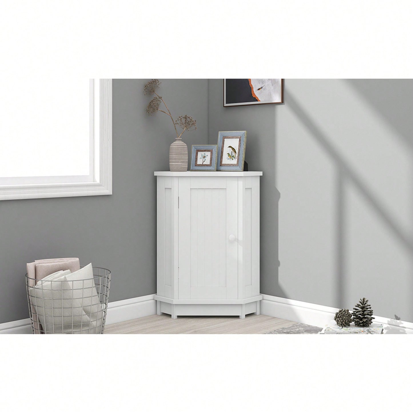Modern Triangle Corner Bathroom Cabinet With Adjustable Shelf - Black MDF Storage Solution