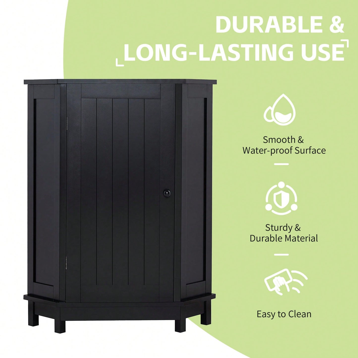 Modern Triangle Corner Bathroom Cabinet With Adjustable Shelf - Black MDF Storage Solution