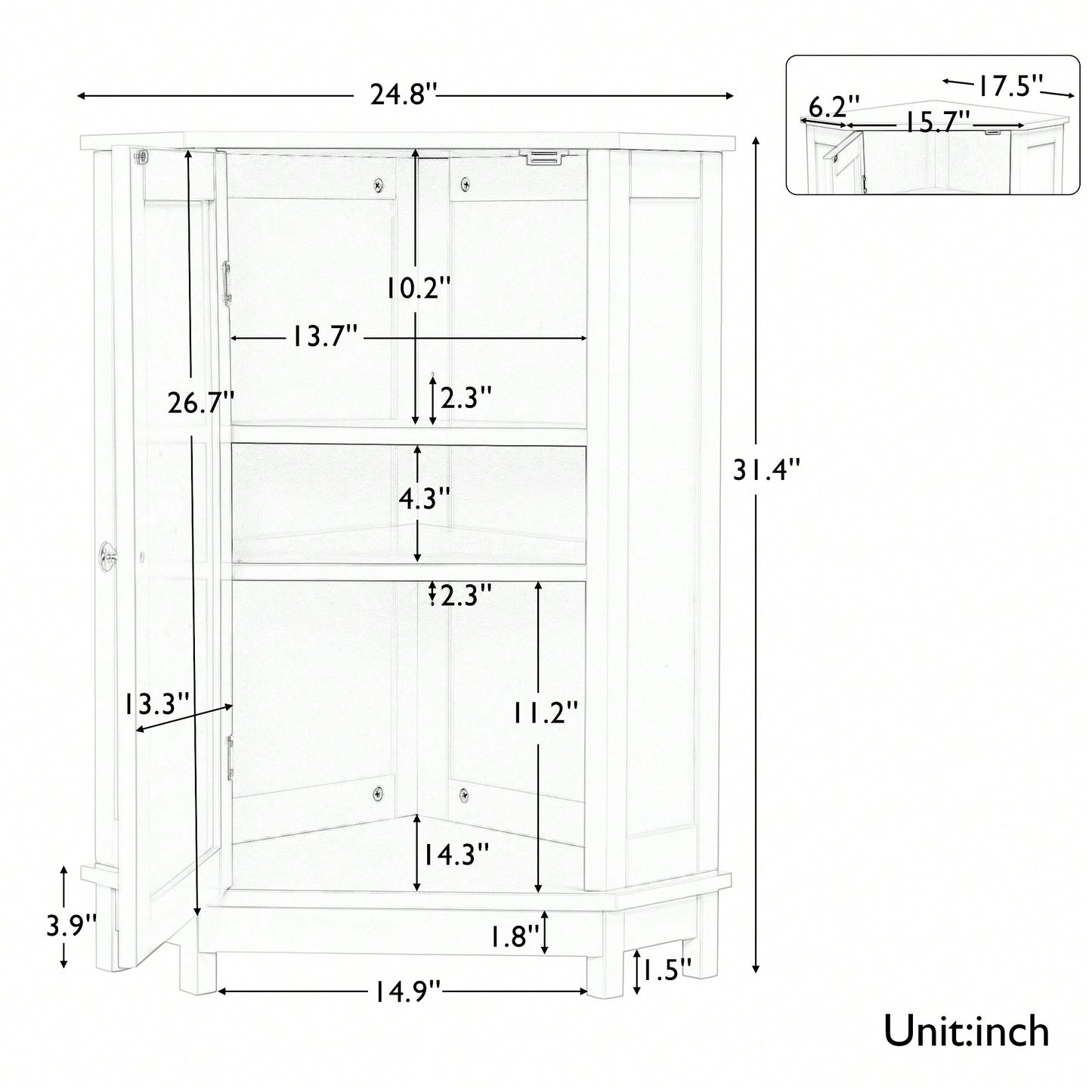 Modern Triangle Corner Bathroom Cabinet With Adjustable Shelf - Black MDF Storage Solution