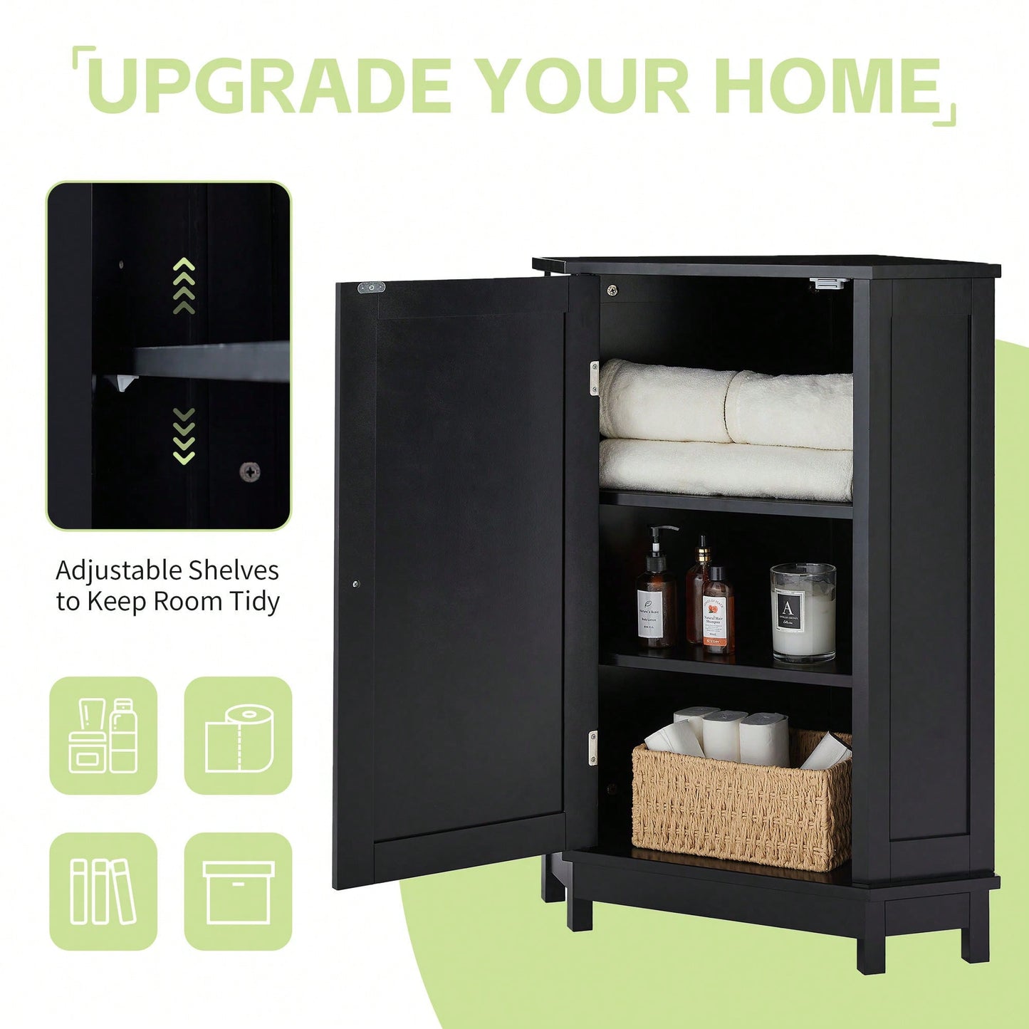 Modern Triangle Corner Bathroom Cabinet With Adjustable Shelf - Black MDF Storage Solution