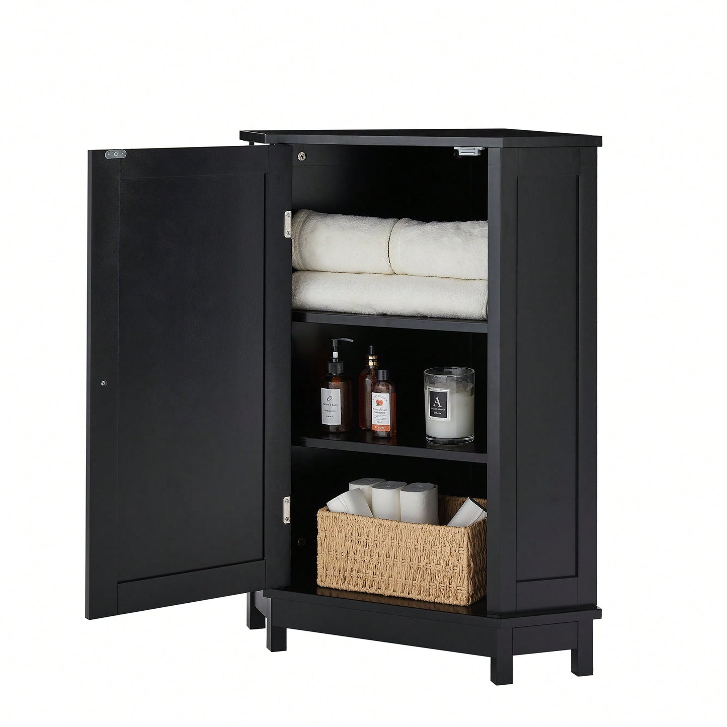Modern Triangle Corner Bathroom Cabinet With Adjustable Shelf - Black MDF Storage Solution
