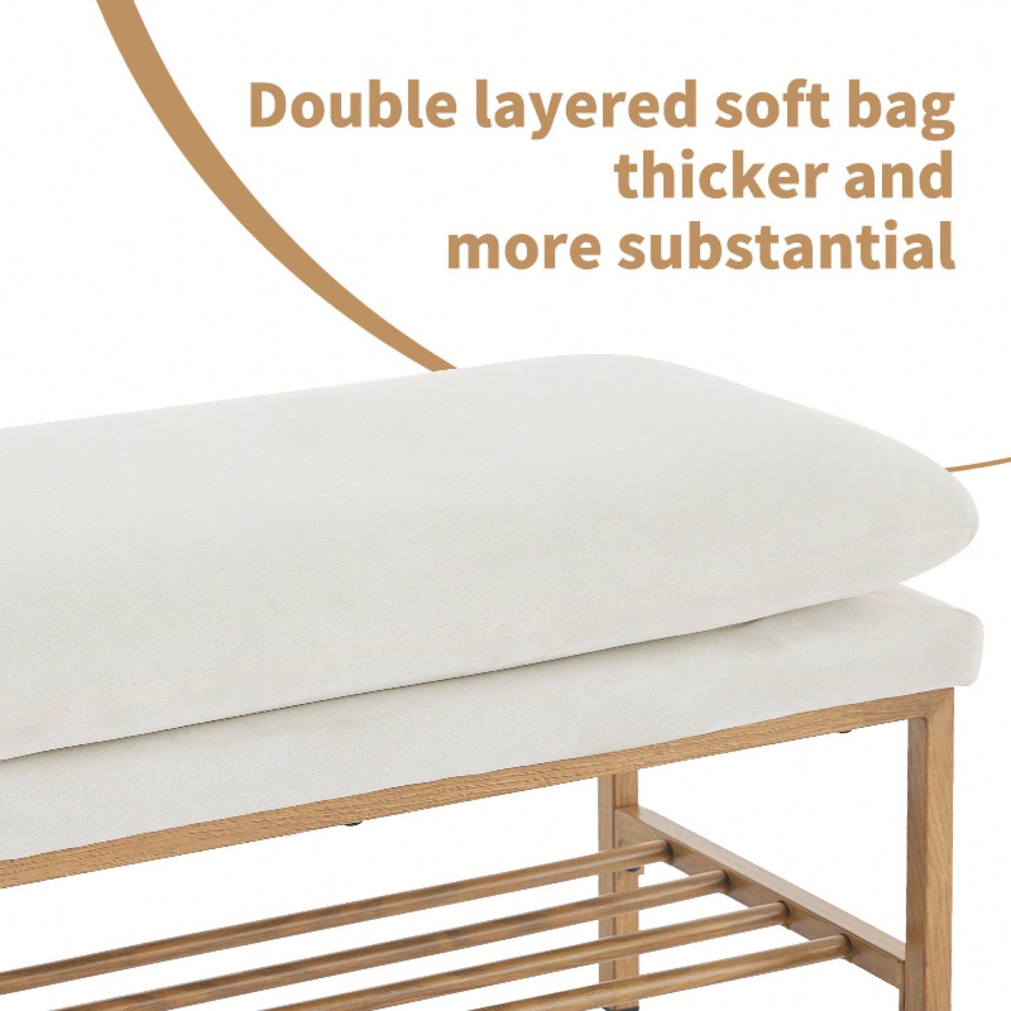 Beige Linen Upholstered End of Bed Bench with Metal Legs and Shelf - Stylish Storage for Living Room Entryway Dining Room Supports 300 LB