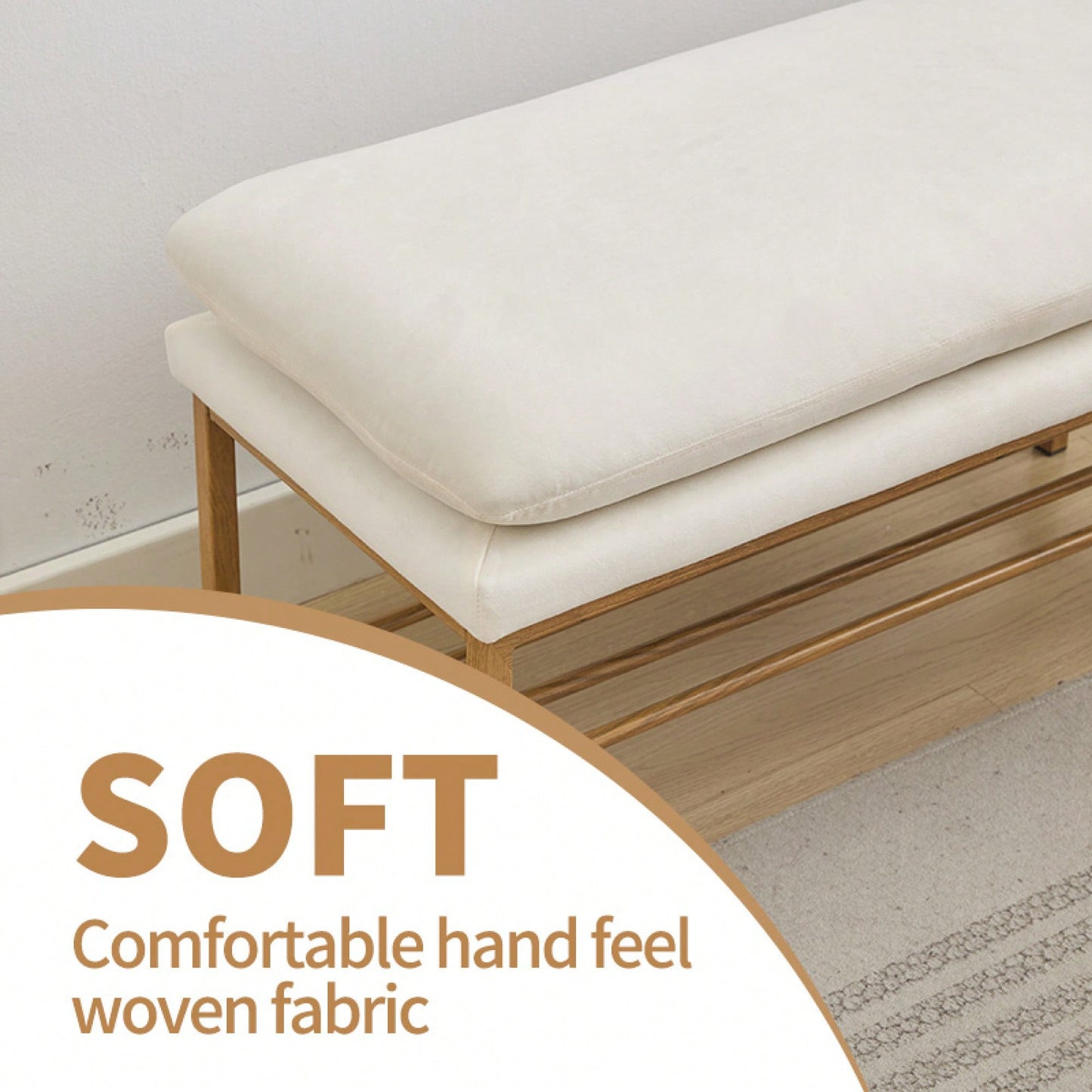 Beige Linen Upholstered End of Bed Bench with Metal Legs and Shelf - Stylish Storage for Living Room Entryway Dining Room Supports 300 LB