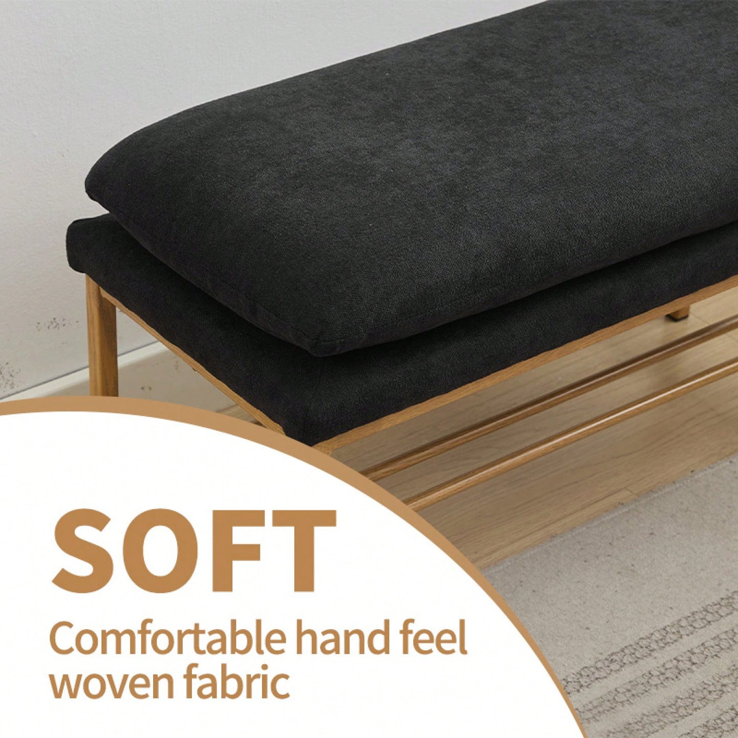 Beige Linen Upholstered End of Bed Bench with Metal Legs and Shelf - Stylish Storage for Living Room Entryway Dining Room Supports 300 LB