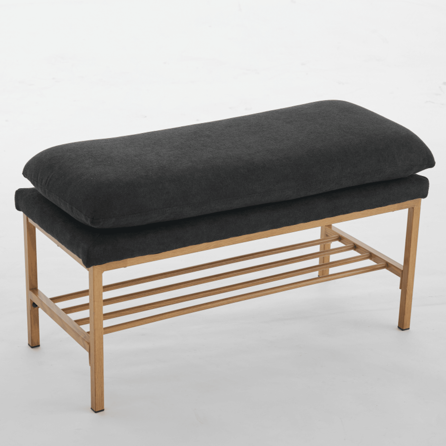 Beige Linen Upholstered End of Bed Bench with Metal Legs and Shelf - Stylish Storage for Living Room Entryway Dining Room Supports 300 LB