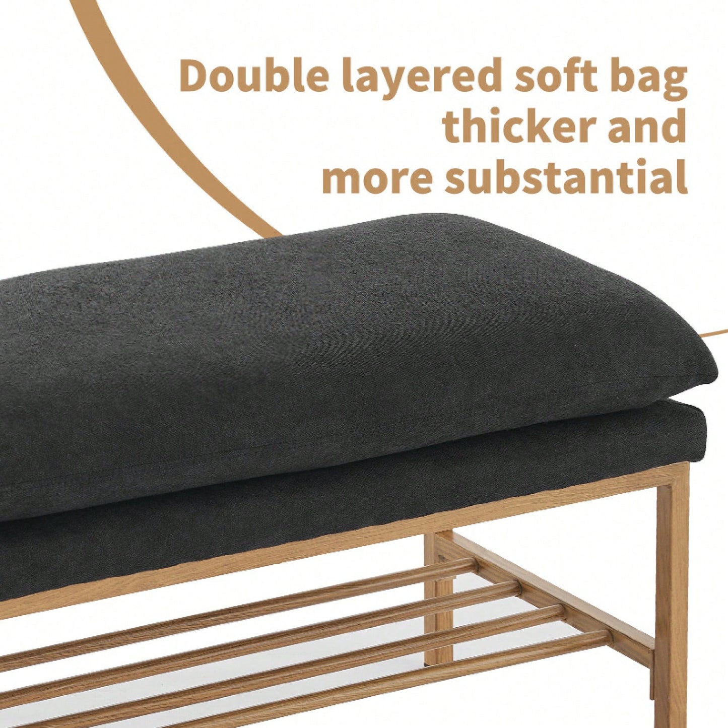 Beige Linen Upholstered End of Bed Bench with Metal Legs and Shelf - Stylish Storage for Living Room Entryway Dining Room Supports 300 LB