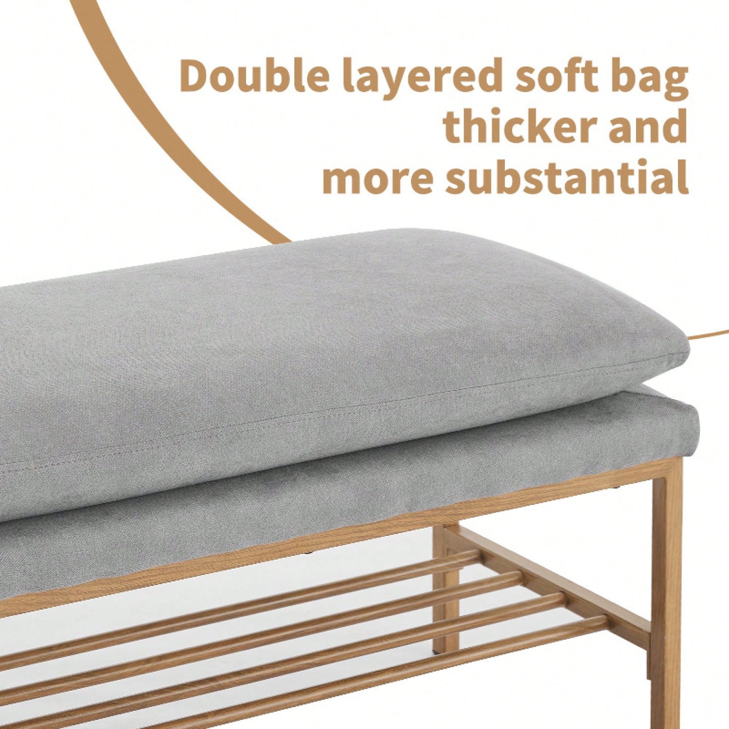 Beige Linen Upholstered End of Bed Bench with Metal Legs and Shelf - Stylish Storage for Living Room Entryway Dining Room Supports 300 LB