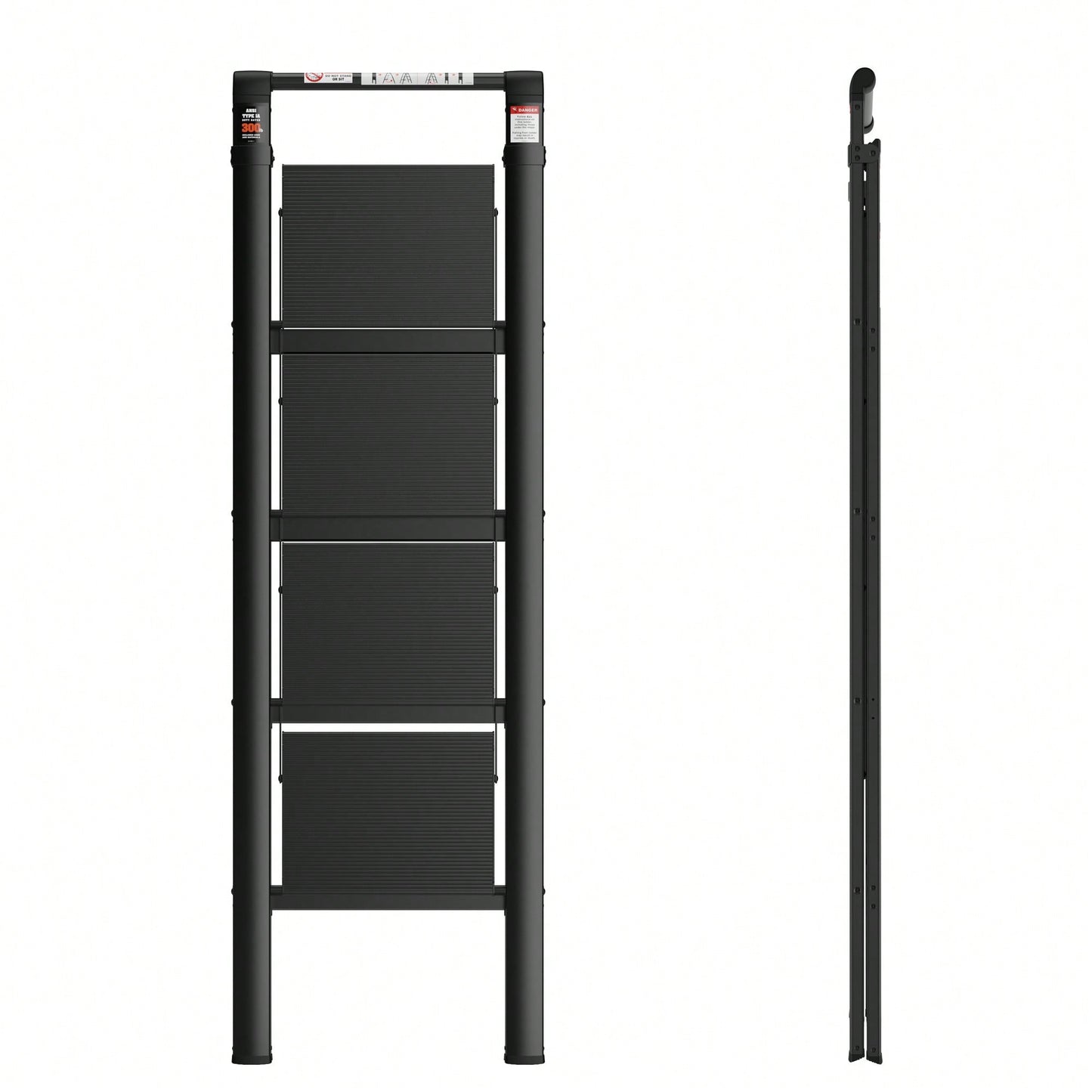 4-Step Folding Ladder With Retractable Handgrip And Anti-Slip Wide Pedal – Durable Aluminum Design, Supports 300lbs For Safe Household Use