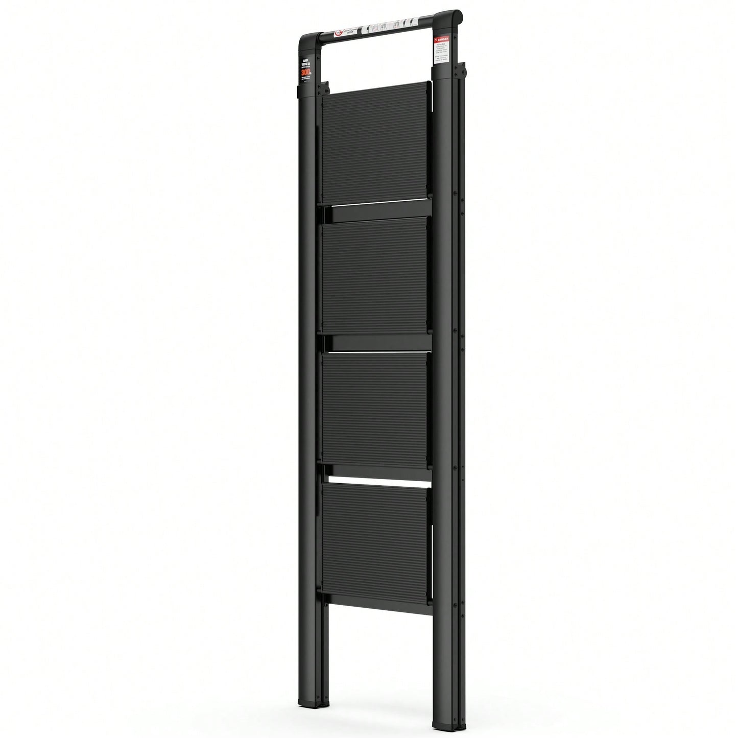 4-Step Folding Ladder With Retractable Handgrip And Anti-Slip Wide Pedal – Durable Aluminum Design, Supports 300lbs For Safe Household Use